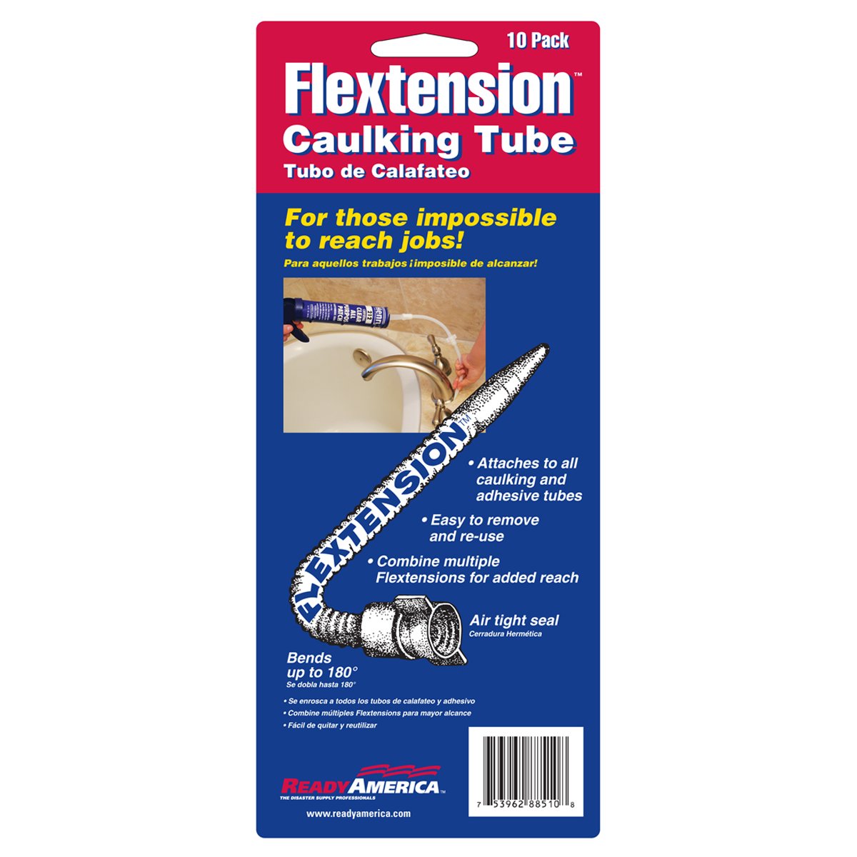 Ready America FT-88510 Flextension Caulking Tube Tips - 10 Pack of Flexible Sealant Nozzles for Precise Caulking & Adhesive Application - Perfect for Home Repairs, DIY Projects & Professional Use
