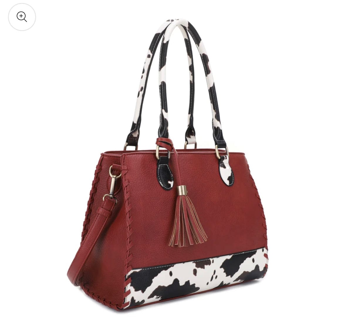 Montana Concealed Carry Lock & Key Cow Print Satchel Bag with Tassel - Stylish & Secure Handbag for Women, Perfect for Everyday Use, Travel & Outdoor Activities