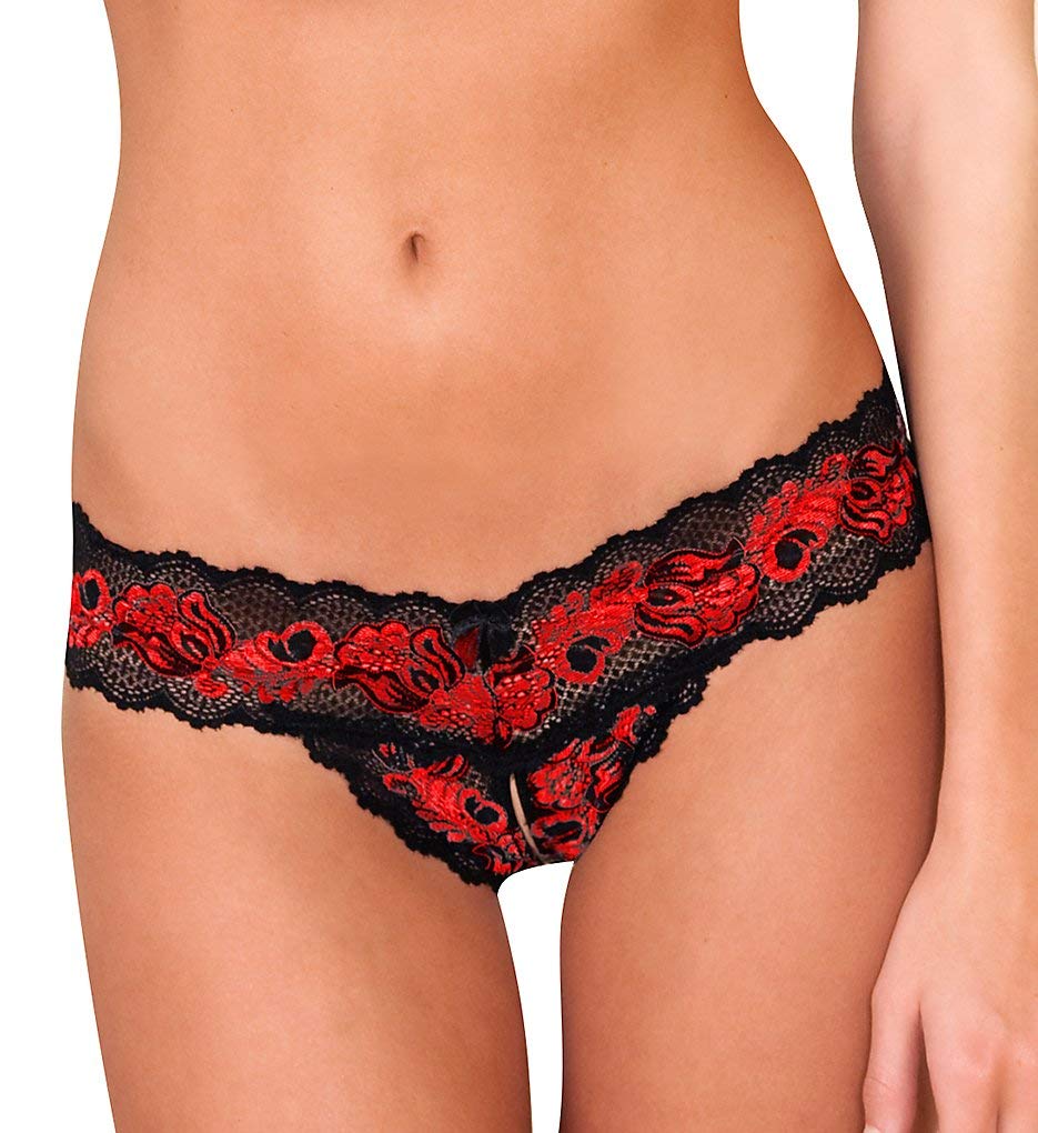 Plus Size Black and Red Crotchless Thong - Sexy Lingerie for Women, Comfortable & Stretchy Underwear for Curvy Body | Perfect for Valentine's Day, Boudoir Photography & Sensual Occasions