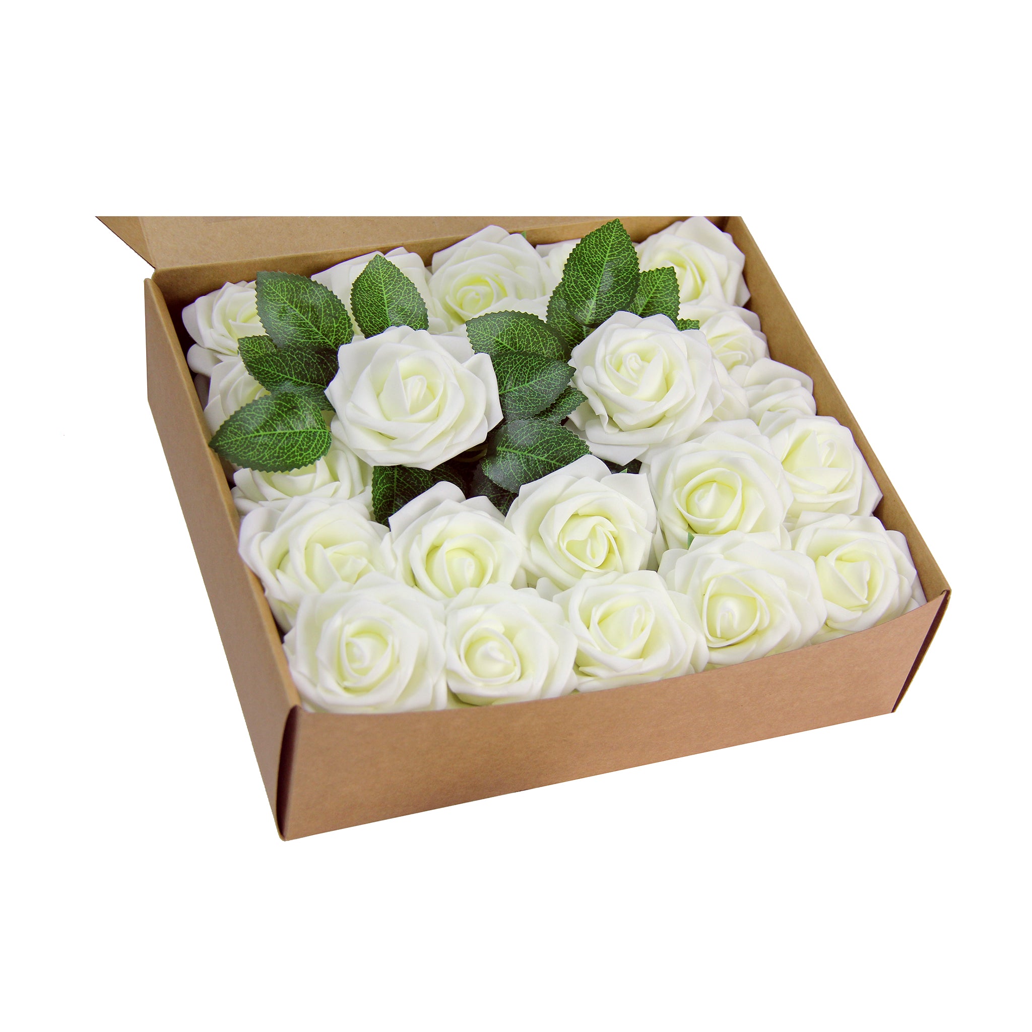 50pcs Artificial DIY Foam Rose Stems in Ivory - Realistic Fake Flowers for Wedding Decor, Home Centerpieces, Craft Projects and Floral Arrangements