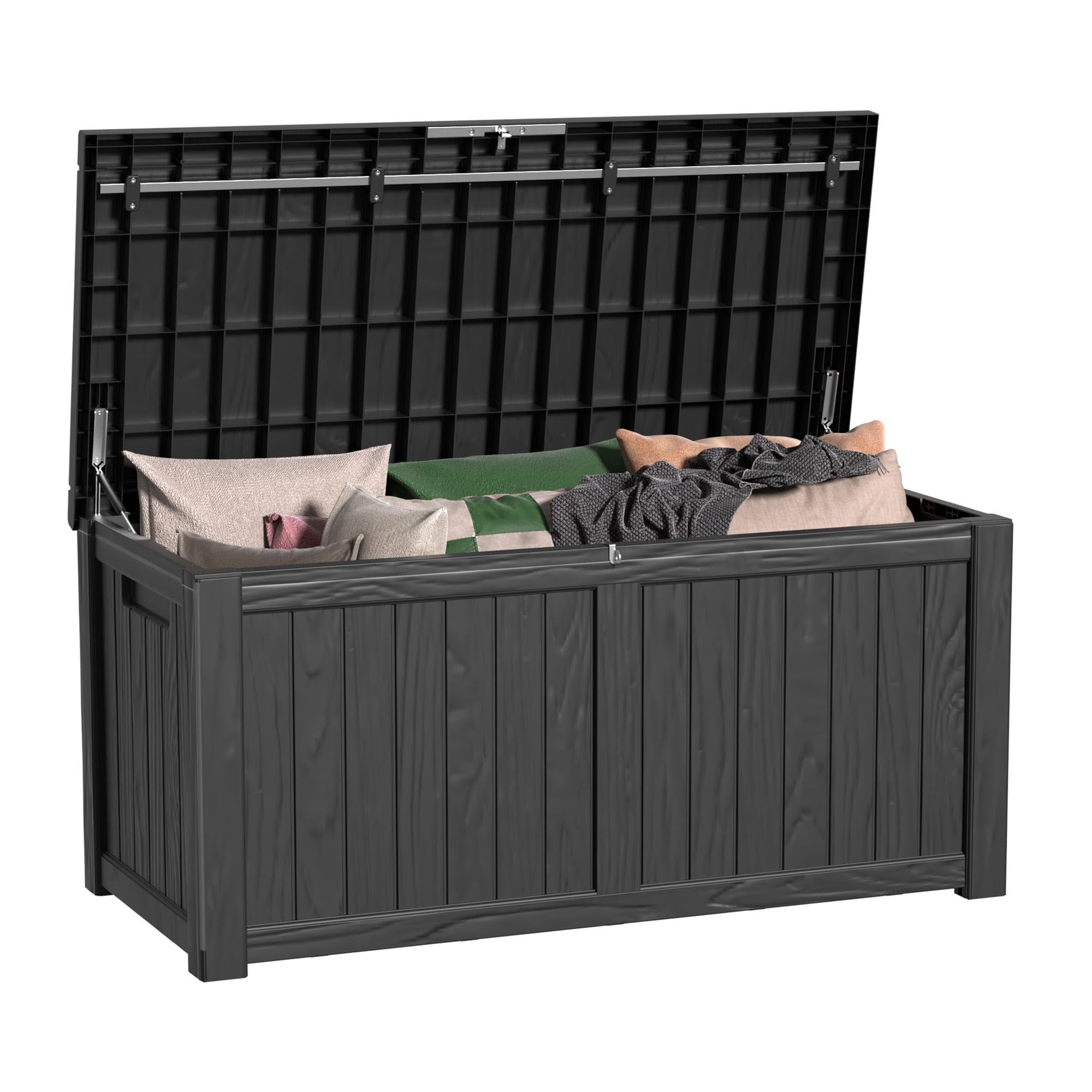 121 Gallon Outdoor Deck Storage Box - Lockable Waterproof Resin Container for Patio Furniture, Garden Tools, Pool Accessories & Cushions - Perfect for Backyard, Poolside & Garden Organization (Black)