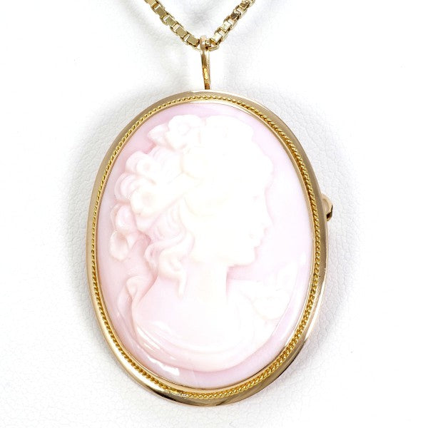 14K Yellow Gold Shell Cameo 2-Way Pendant Necklace & Brooch Pin - Vintage Jewelry for Women, Gift for Her, Bridal & Special Occasions