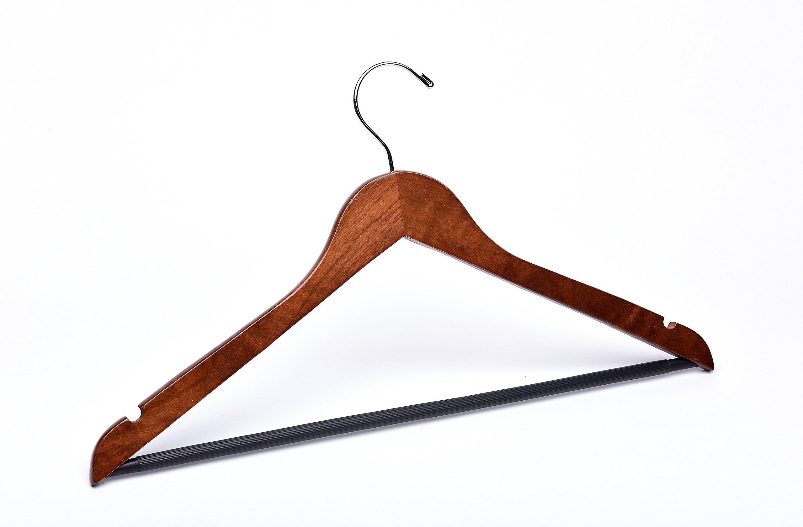 Premium Light Walnut Wooden Suit Hangers with Pants Bar - Pack of 50 for Closet Organization & Suit Storage - Perfect for Dry Cleaners, Tailors & Home Wardrobes