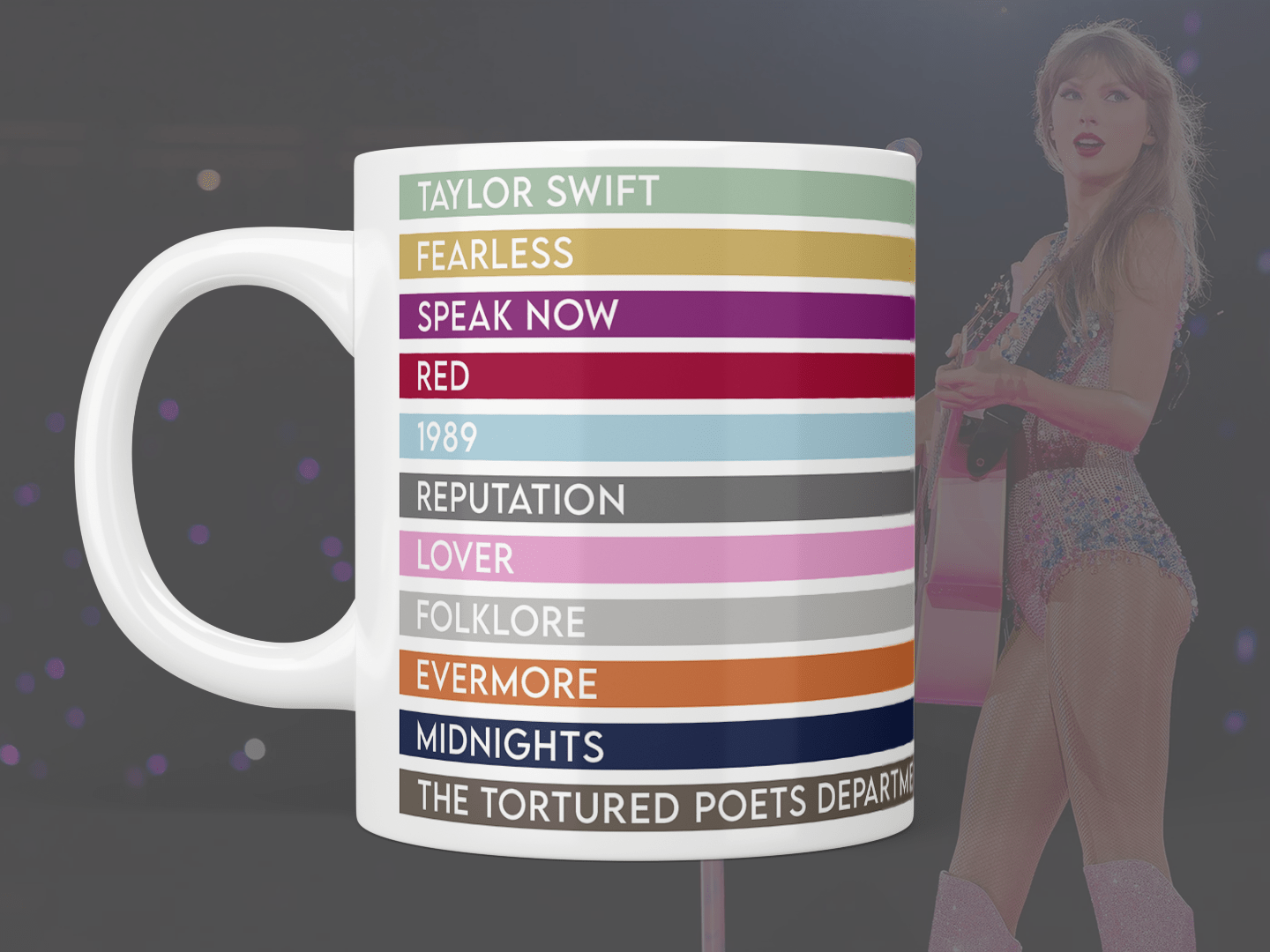 Taylor Swift Eras Tour Striped Coffee Mug - Perfect for Fans, Collectors & Morning Coffee Rituals - Ideal Gift for Swifties & Music Lovers