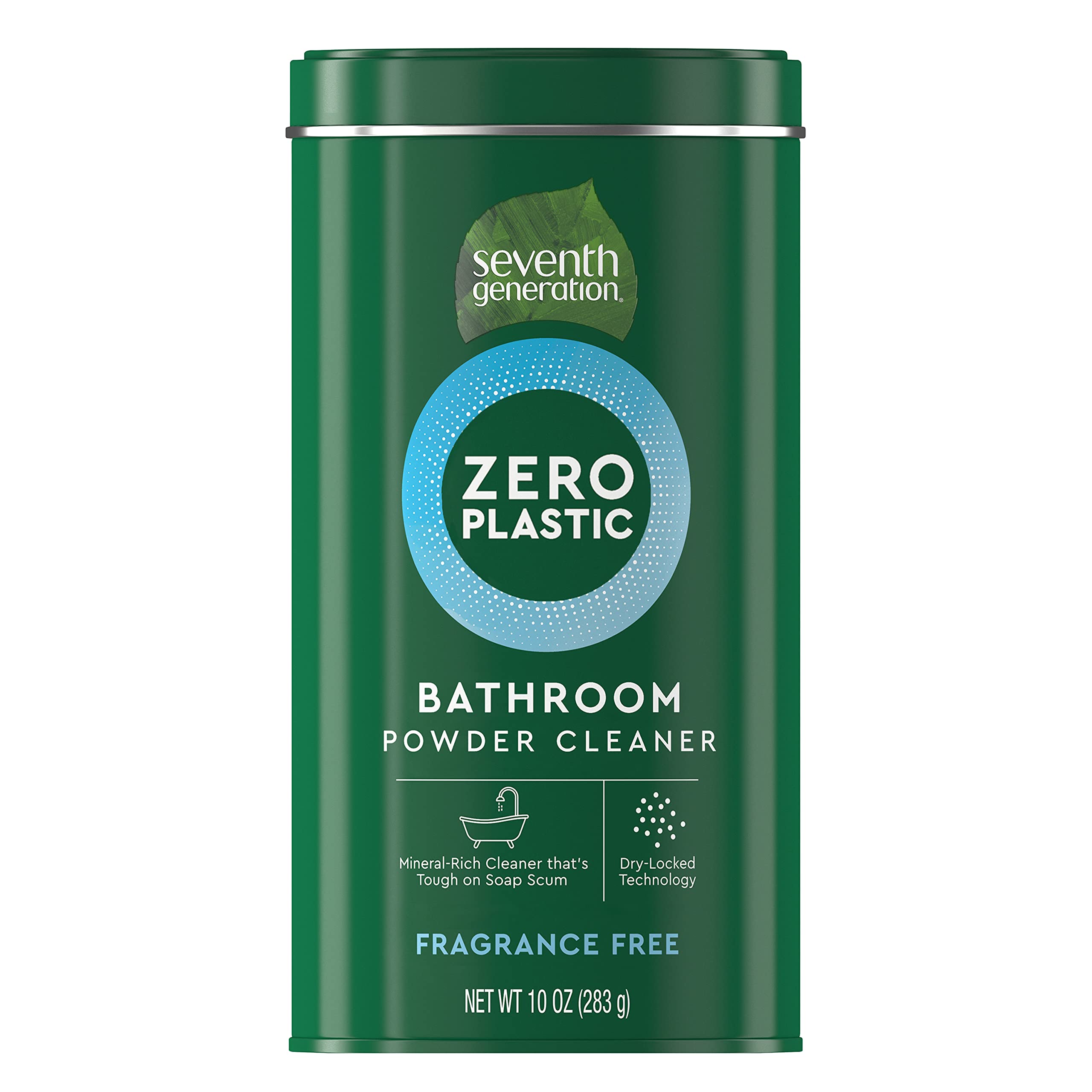 Seventh Generation Zero Plastic Bathroom Cleaner Powder - Fragrance Free & Unscented, 10 Oz | Eco-Friendly Bath & Shower Cleaning for Homes & Hotels