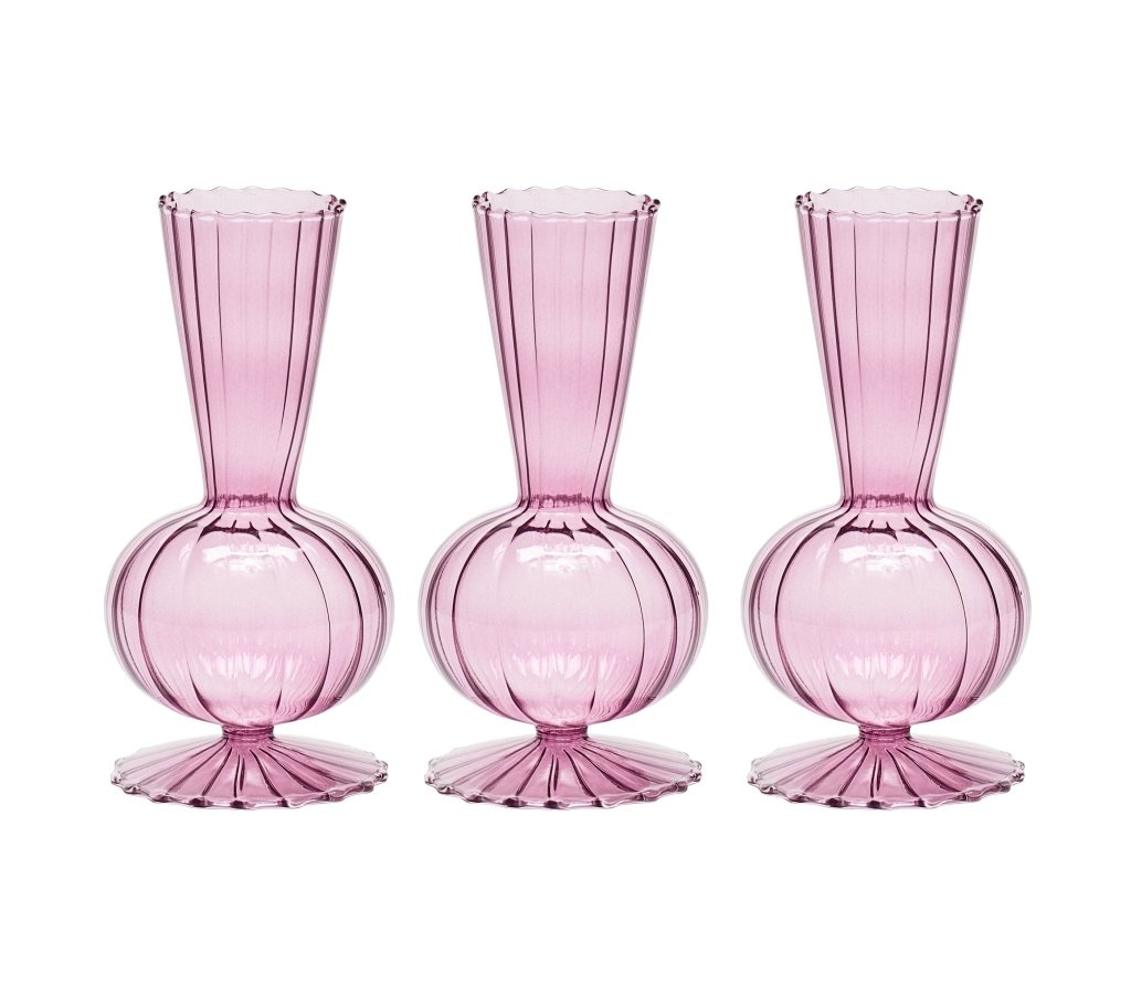 Lavender Tess Bud Vase Set of 3 - Small Glass Flower Vases for Home Decor, Wedding Centerpieces, Table Arrangements & Gift Giving