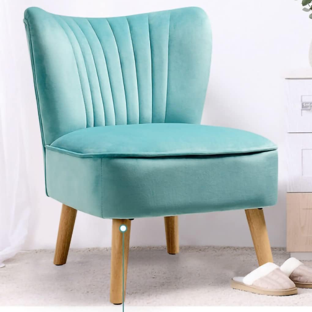 Velvet Accent Chair - Mid Century Modern Armless Slipper Chair with Wooden Legs for Living Room, Bedroom & Guest Room | Comfy Wingback Single Sofa Chair in Green | Perfect for Reading Nook, Lounge Area & Home Decor
