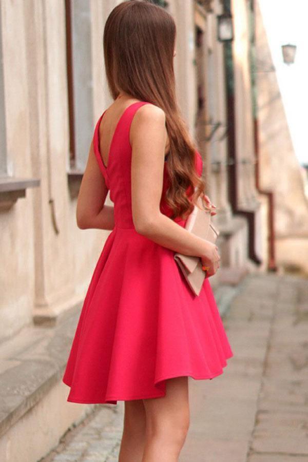 Elegant A-Line V-Neck Sleeveless Short Red Satin Homecoming Dress - Perfect for Prom, Party & Special Occasions | PG156