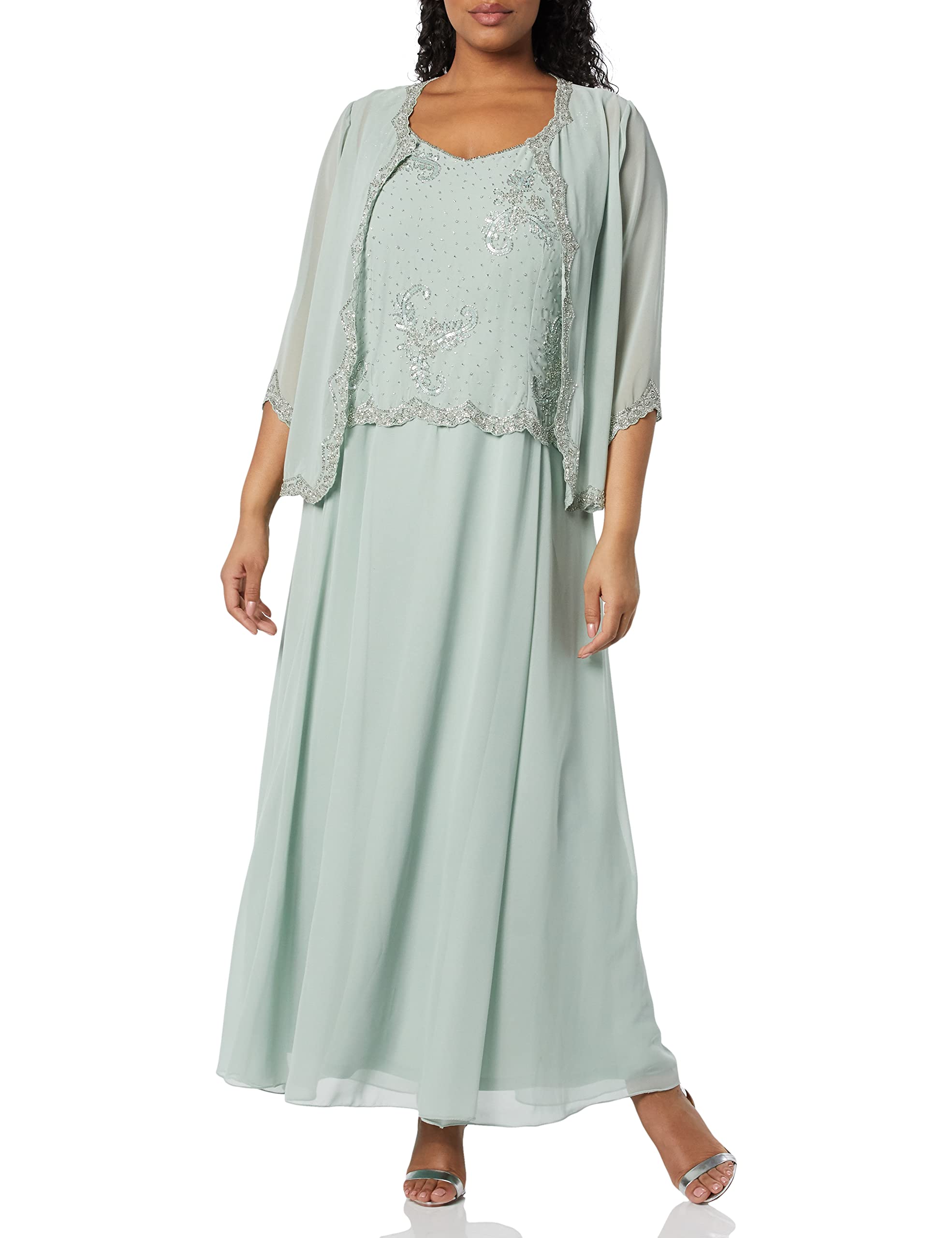 J Kara Women's Plus Size Beaded Jacket Dress - Elegant Boho Chic Formal Wear for Weddings, Parties & Special Occasions