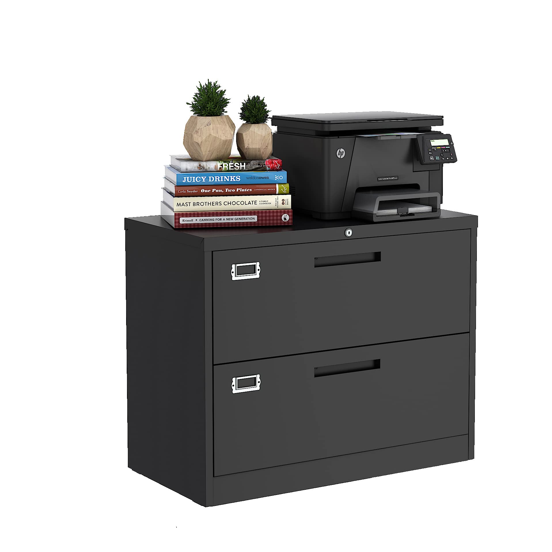 2-Drawer Lateral File Cabinet with Lock & Keys - Metal Home Office Storage Cabinet for Legal/Letter/A4 Files, Printer Stand - Black | Perfect for Document Organization & Workspace Storage