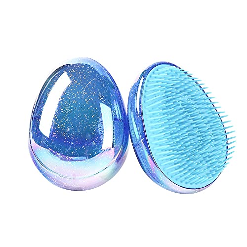 1PC Mini Tangle Hair Brush - Egg Round Shape Soft Hairbrush for Detangling & Styling - Gentle Hairdressing Comb for Kids & Adults (Blue) - Perfect for Travel, Purse & On-the-Go Hair Care