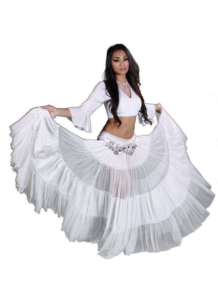 Belly Dance White Tribal 25 Yard Skirt with Top & Hip Scarf Costume Set | Perfect for Performances, Dance Classes & Cultural Events | Blanca