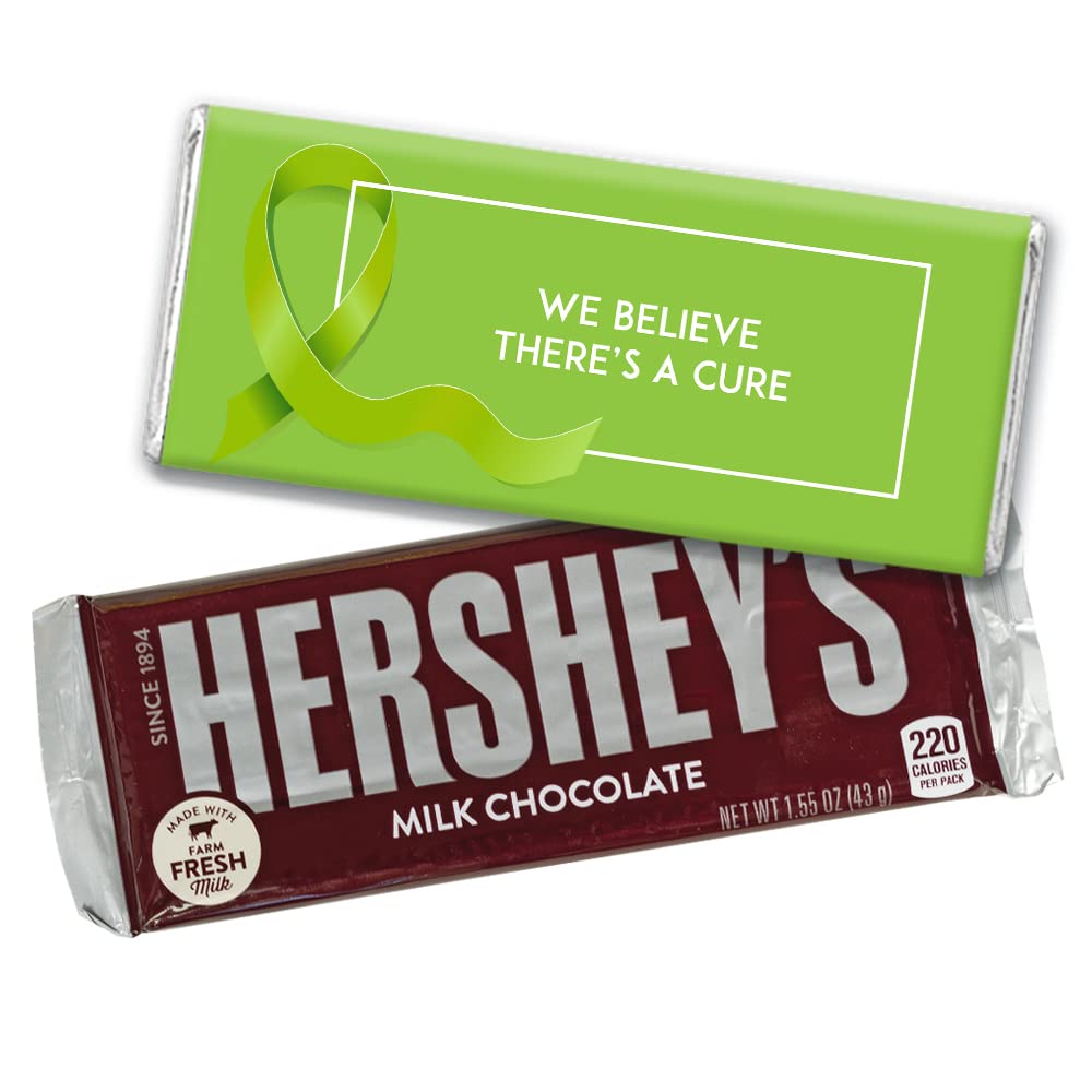 36-Pack Lime Green Ribbon Lymphoma Cancer Awareness Custom Wrapped Chocolate Bars with Candy - Fundraiser, Corporate Gifts & Support Events (36Pcs)
