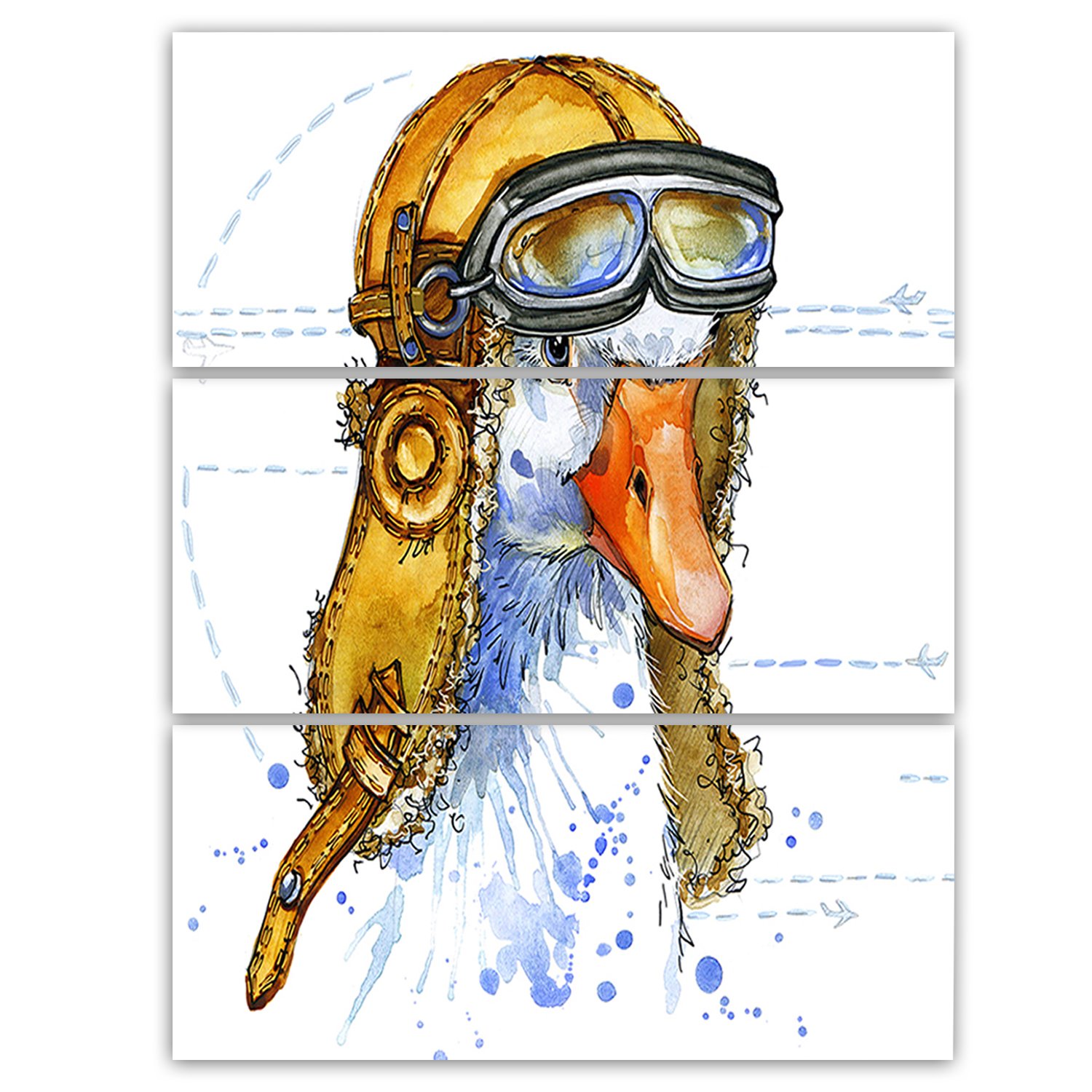 Designart Funny Goose Aviator Hat Metal Wall Art - 3 Panel Animal Decor (28x36 inches) - Modern Home & Office Wall Decor for Living Room, Bedroom, Kitchen