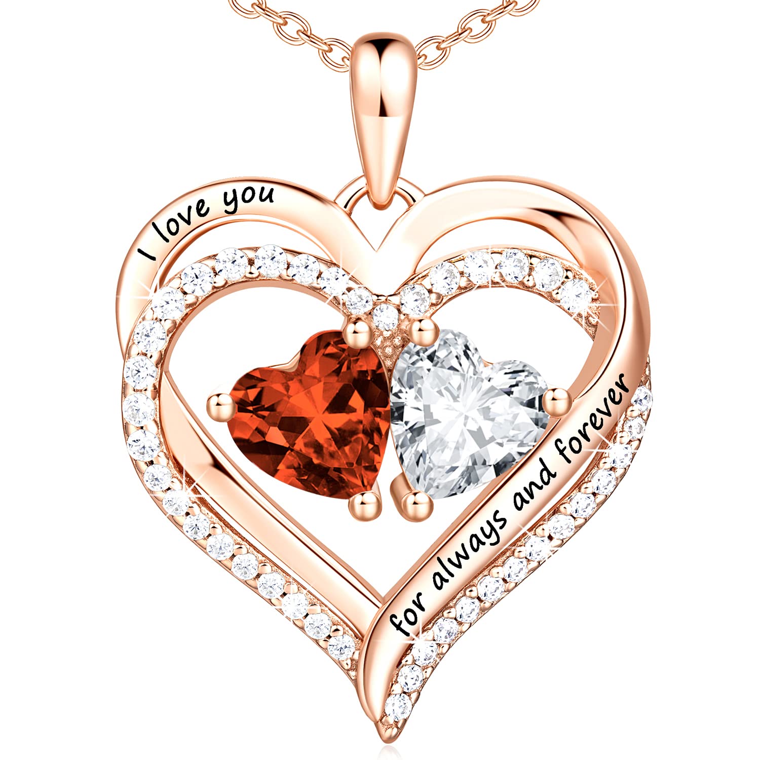 14K Rose Gold & 925 Sterling Silver Heart Necklace for Women - Personalized Birthstone Jewelry Gift for Mom, Wife, Girlfriend, Daughter - Valentine's Day, Mother's Day, Anniversary, Christmas & Birthday Present - Perfect for Romantic Occasions, Family Celebrations & Special Moments