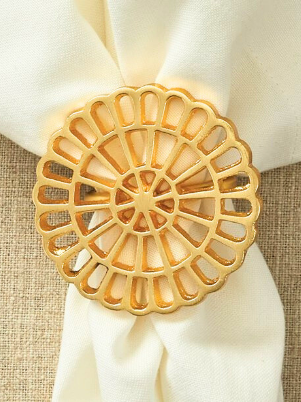 Elegant Kai Medallion Gold Napkin Ring Set - Premium Tableware for Weddings, Parties & Fine Dining - Perfect for Holiday Decor & Formal Events