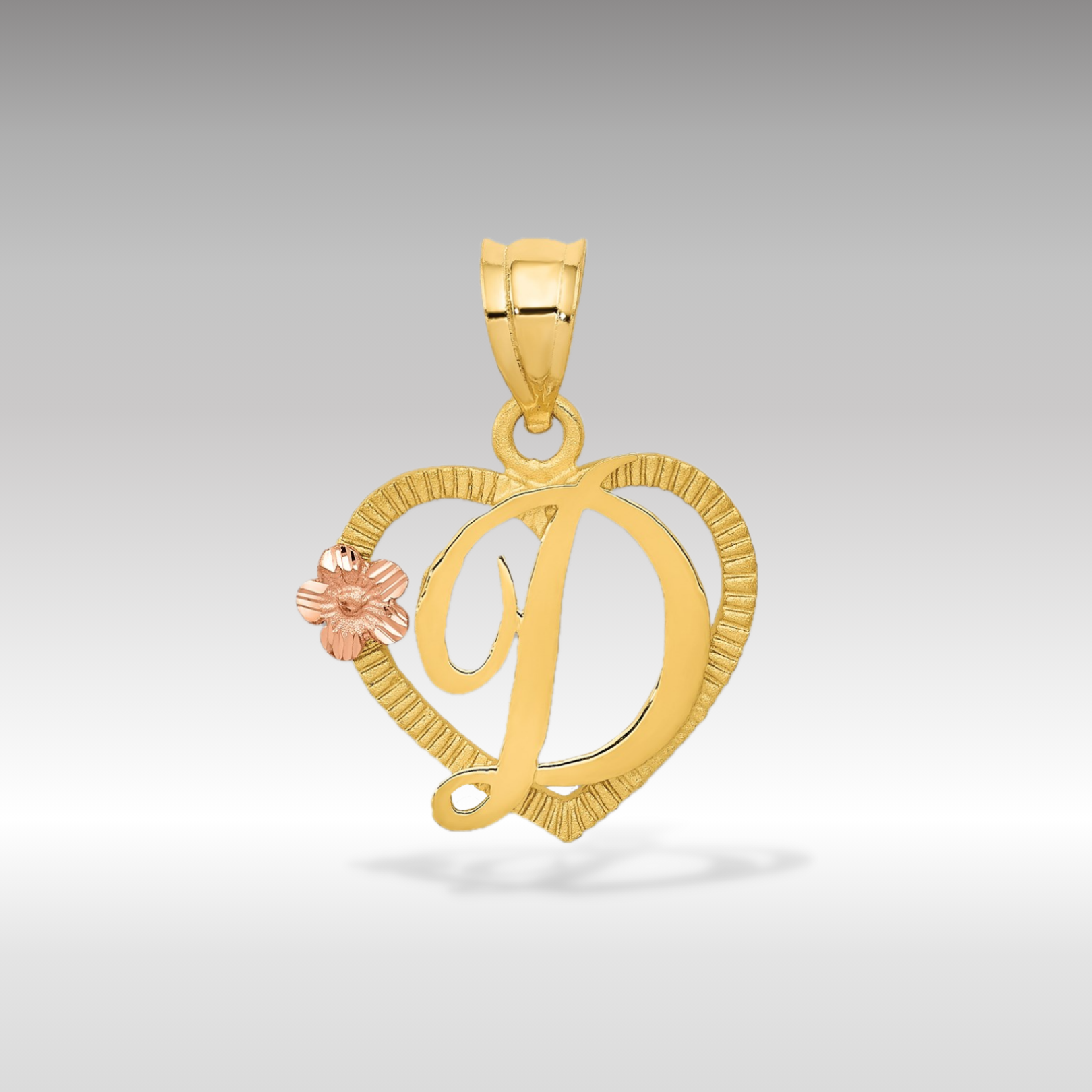 Gold Script Letter 'D' Heart Charm Necklace with Floral Accent - Elegant Initial Pendant for Women, Perfect Gift for Birthday, Anniversary & Valentine's Day