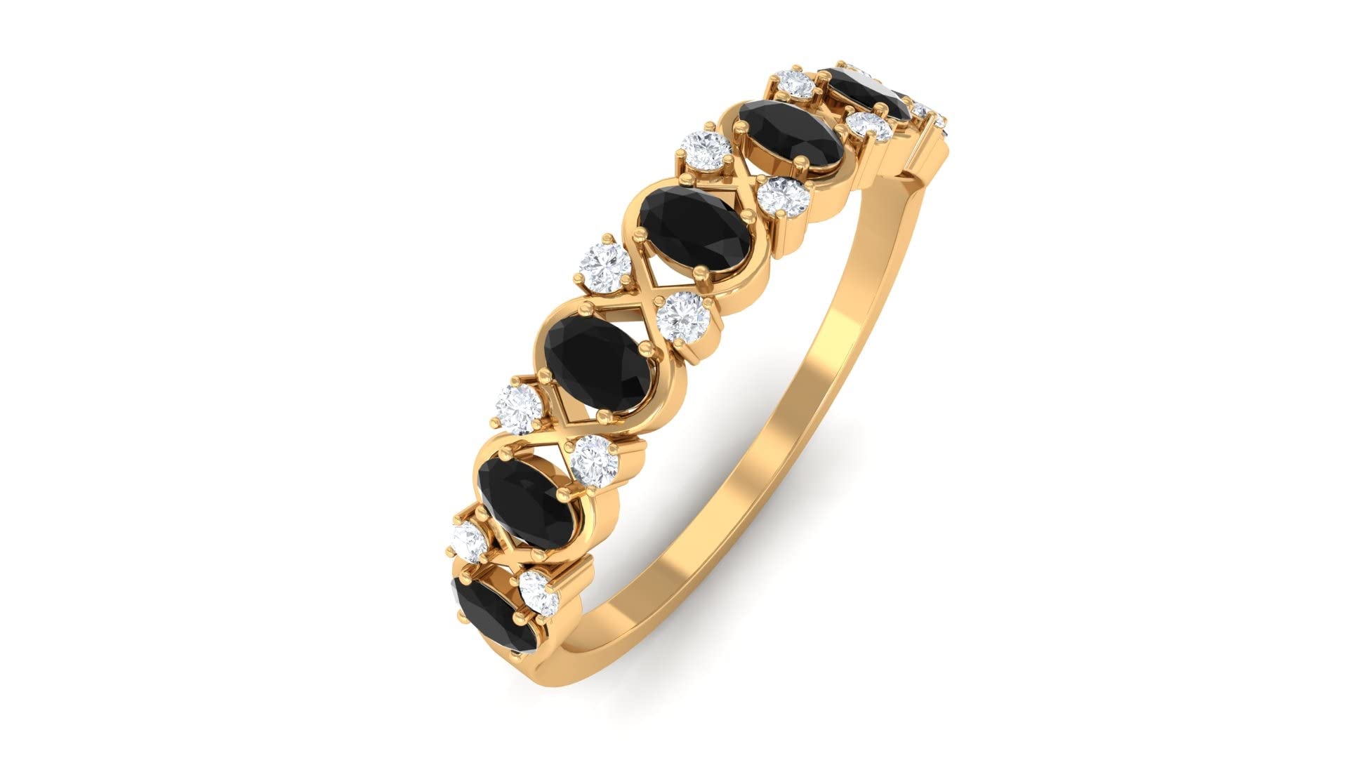 1/2 CT Black Onyx Half Eternity Ring for Women - Oval Shape December Birthstone Ring with Diamonds in 14K Gold | Elegant Gift for Anniversary, Birthday & Special Occasions