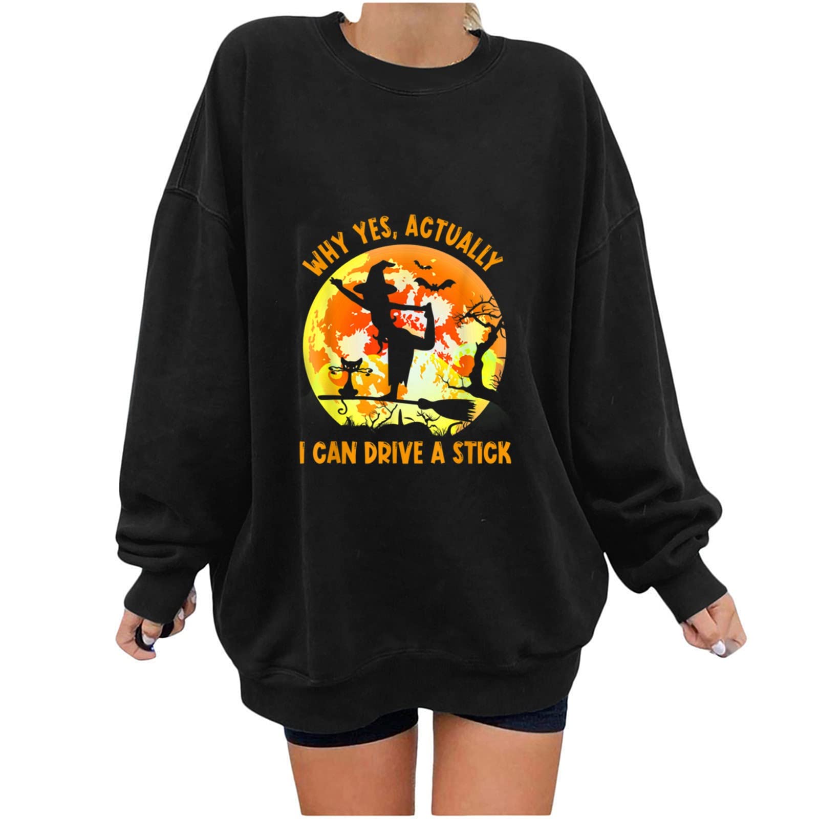 Women's Oversized Halloween Witch Sweatshirt - Cozy Long Sleeve O-Neck Pullover for Autumn | Perfect for Halloween Costumes, Fall Layering & Casual Outfits