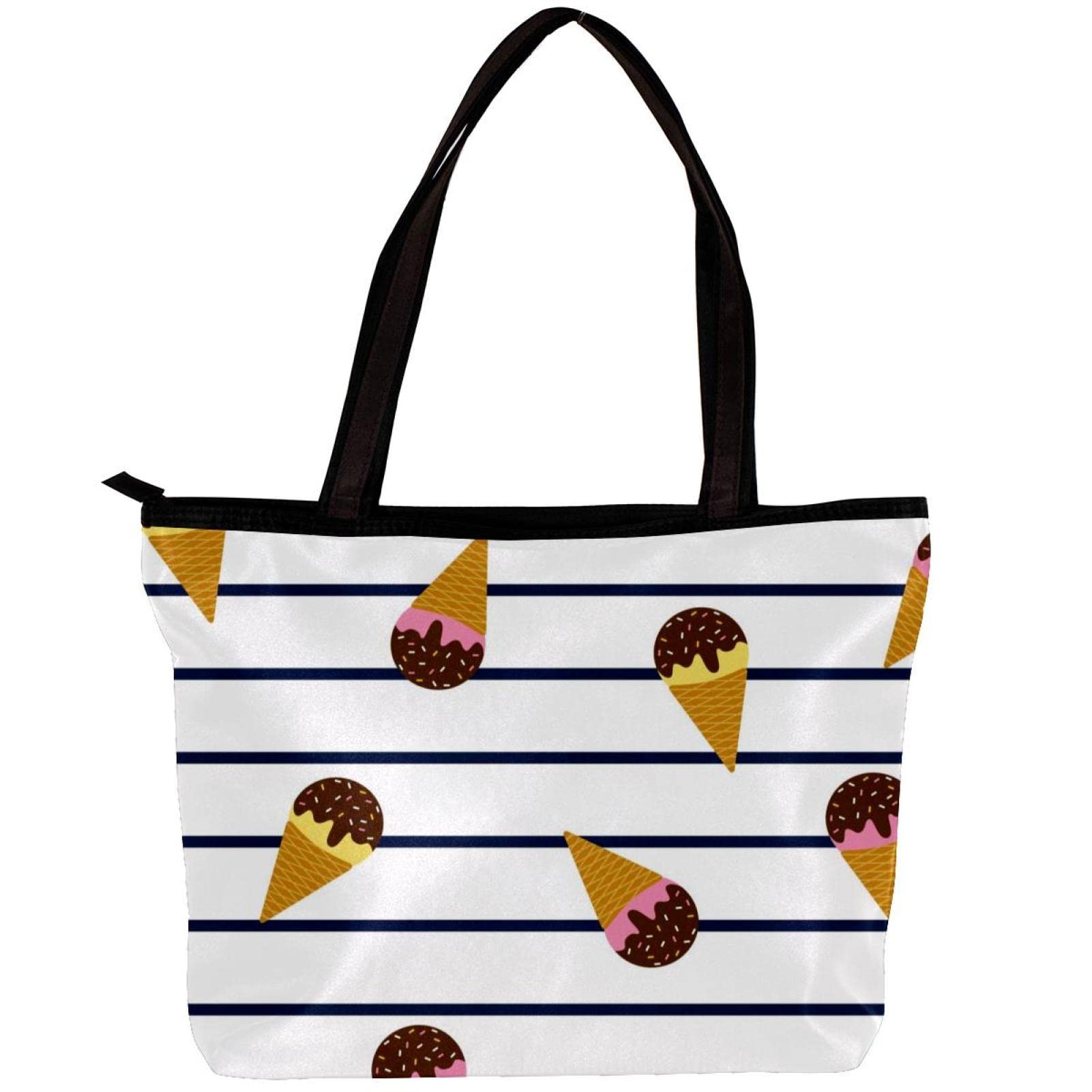 Stylish Women's Tote Shoulder Bag with Inner Pouch - Cute Dessert Print Ice Cream Donut Cake Design - Perfect for Shopping, Beach, Work & Daily Use