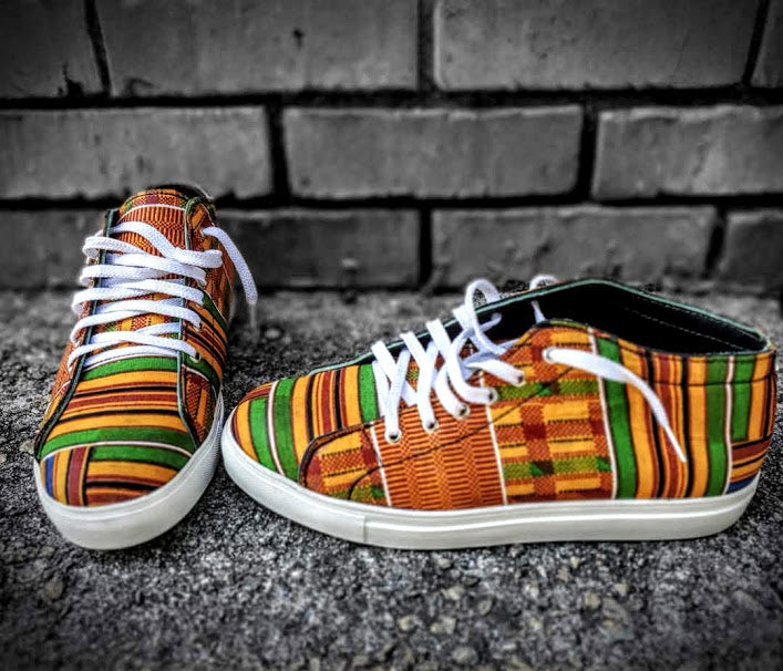 Authentic Kente African Print Sneakers DP3227SN - Stylish Unisex Casual Shoes for Men & Women - Perfect for Cultural Events, Weddings, and Everyday Wear