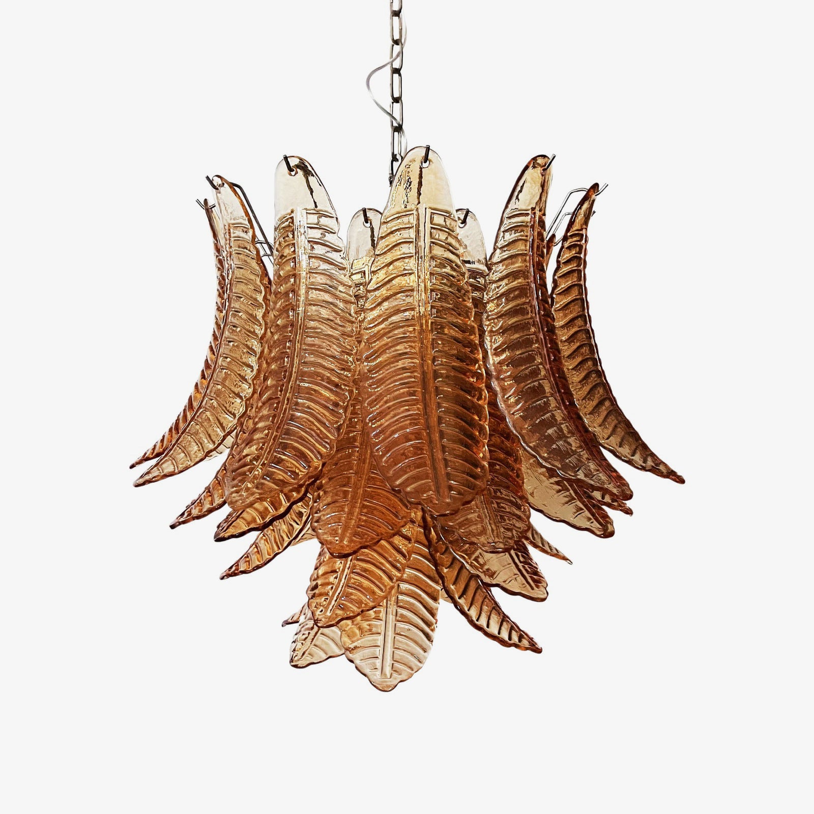 Murano Amber Glass Leaf Chandelier - Handcrafted Venetian Style Ceiling Light Fixture for Dining Room, Living Room & Bedroom Decor
