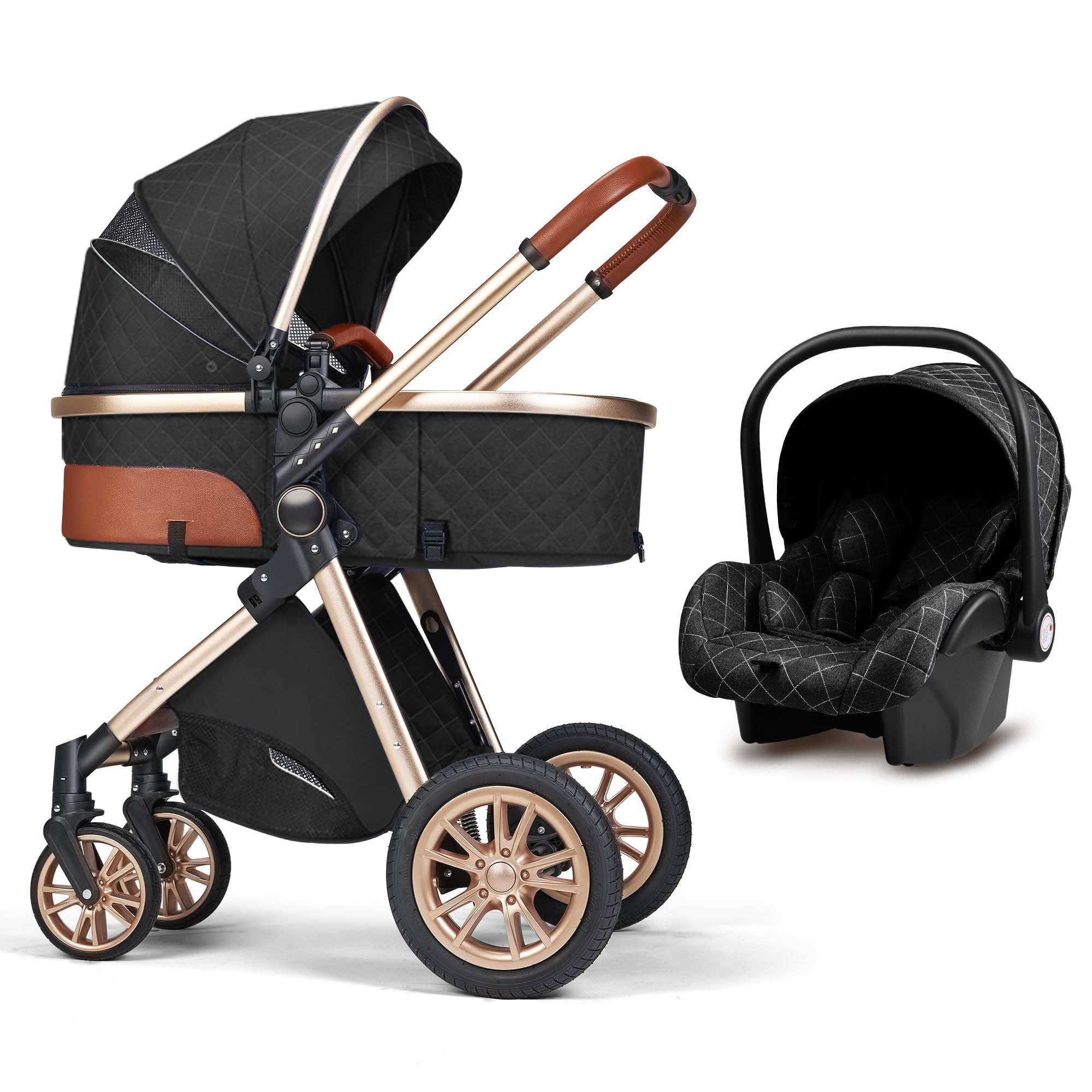 3 in 1 Baby Travel System - Lightweight Foldable Stroller with Reversible Seat & Reclining Function for Newborn to Toddler (Black) | Perfect for Shopping, Travel & Daily Walks