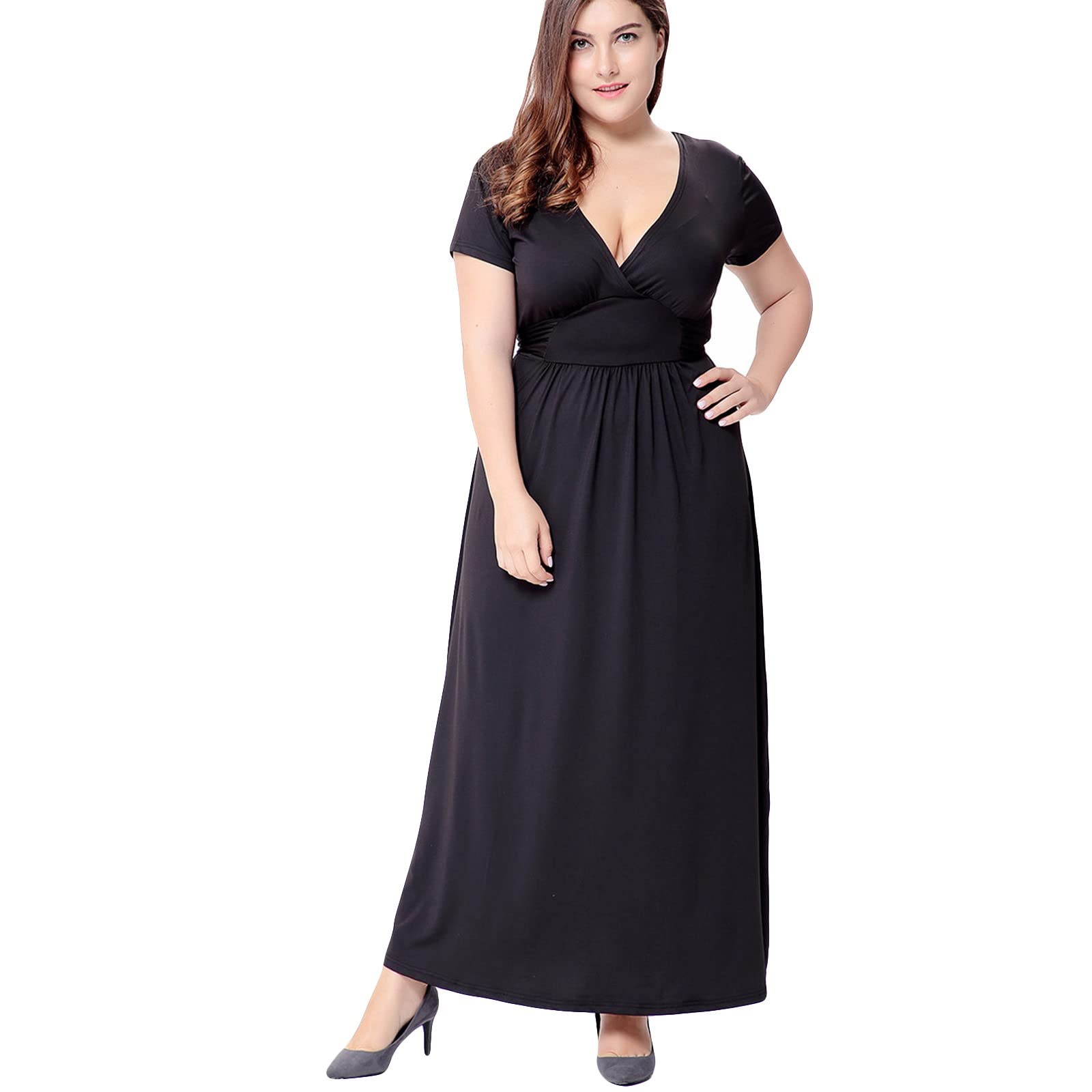 Plus Size Summer Dresses for Women - Floral & Polka Dot Print Maxi Dress with Short Sleeves, Belly Control Design | Perfect for Beach Vacations, Date Nights & Summer Parties 2023