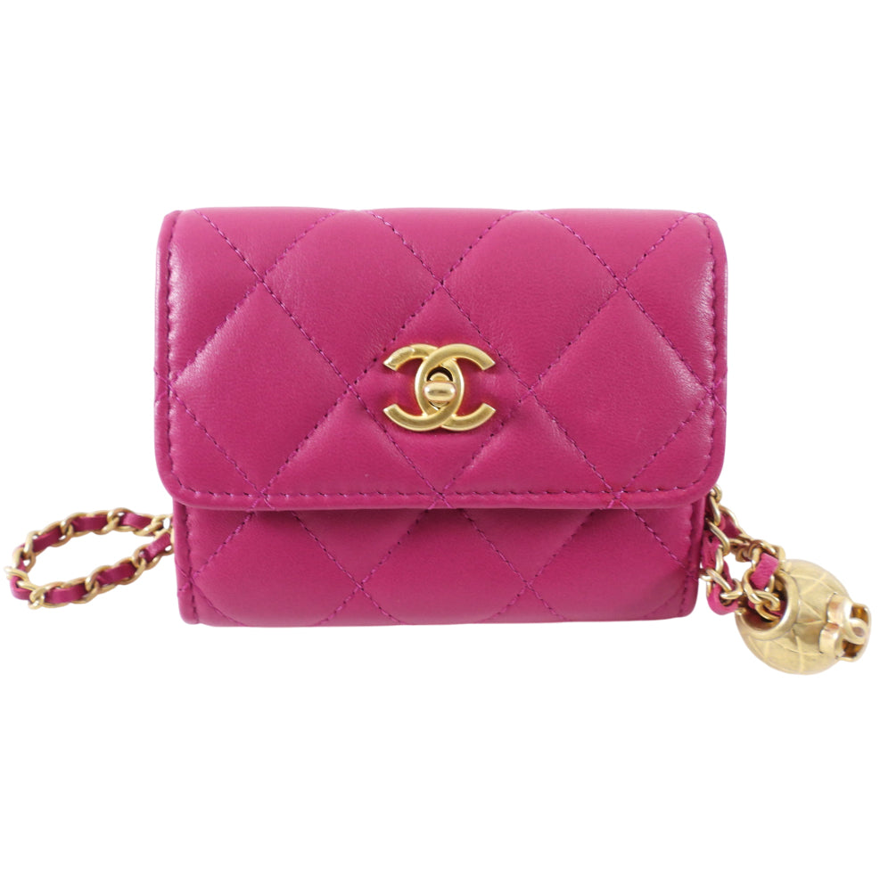 Chanel Magenta Pink Pearl Crush Mini Chain Clutch Bag - Luxury Designer Crossbody Purse for Women, Perfect for Evening Parties & Special Occasions