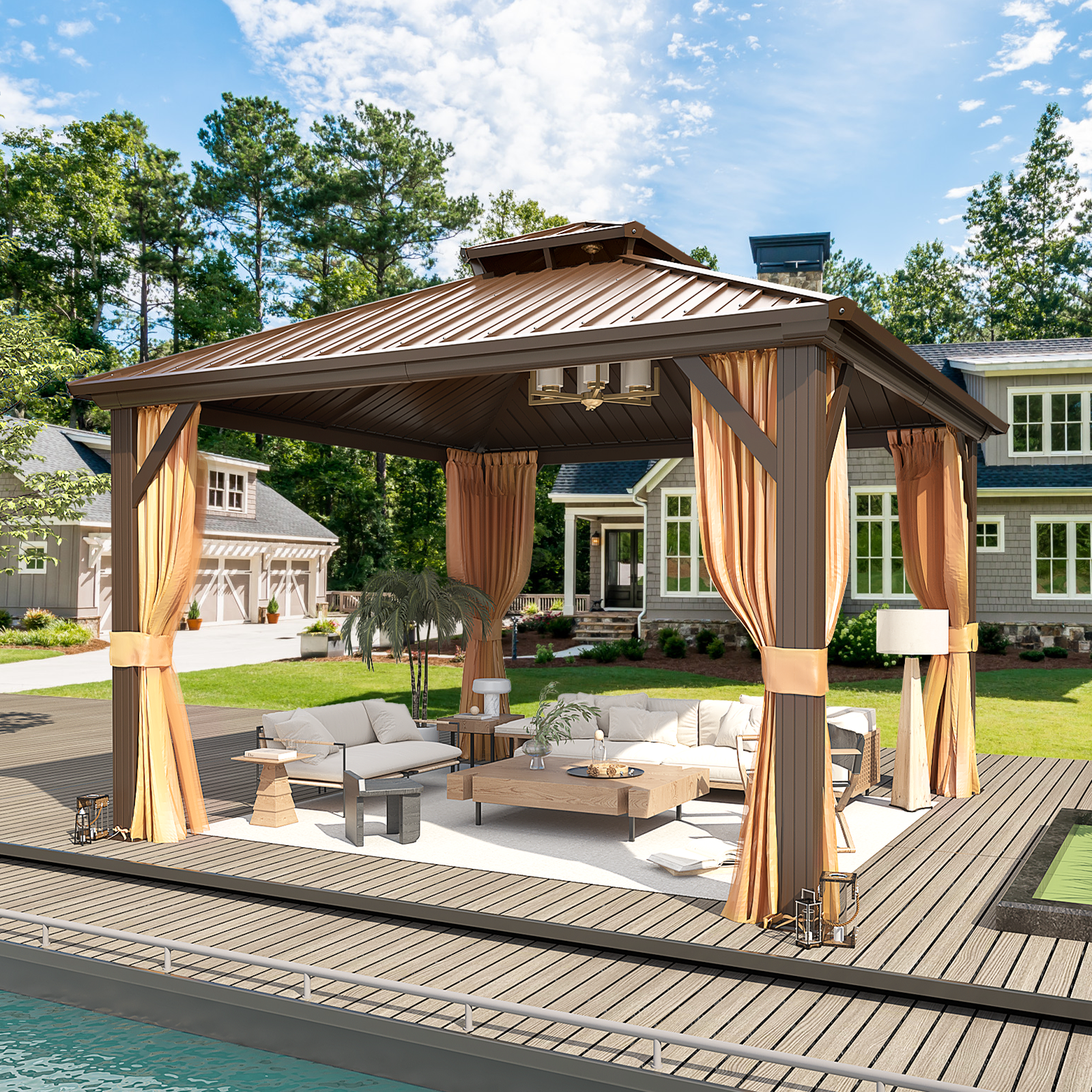 EROMMY 12X12 Hardtop Grill Gazebo with Netting - Outdoor BBQ Shelter with Mosquito Protection for Patio, Deck, Backyard & Garden Parties