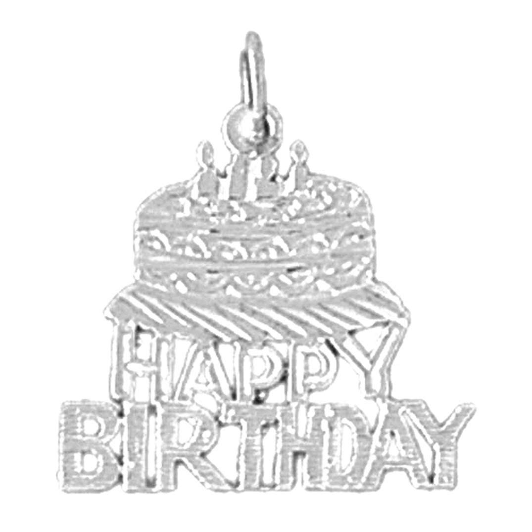 14K White Gold Happy Birthday Pendant Necklace - 21mm Elegant Jewelry Gift for Women, Perfect for Birthday Celebrations & Special Occasions
