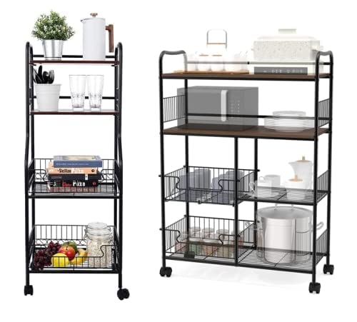 ANBAIMEI Stainless Steel Kitchen Bakers Rack with Microwave Stand - 3-Tier Storage Cart for Small Spaces, Countertop Organizer for Baking Supplies & Appliances - Perfect for Apartments, Dorms & Compact Kitchens