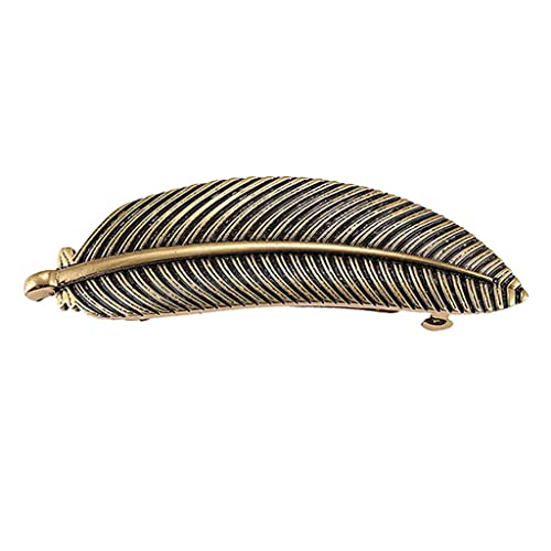 Vintage Metal Hair Clips for Women - Large French Spring Barrette with Gold Feather Design, Thick Hair Hairpins, Knot Hair Barrettes | Perfect for Weddings, Parties, and Everyday Elegant Hairstyles