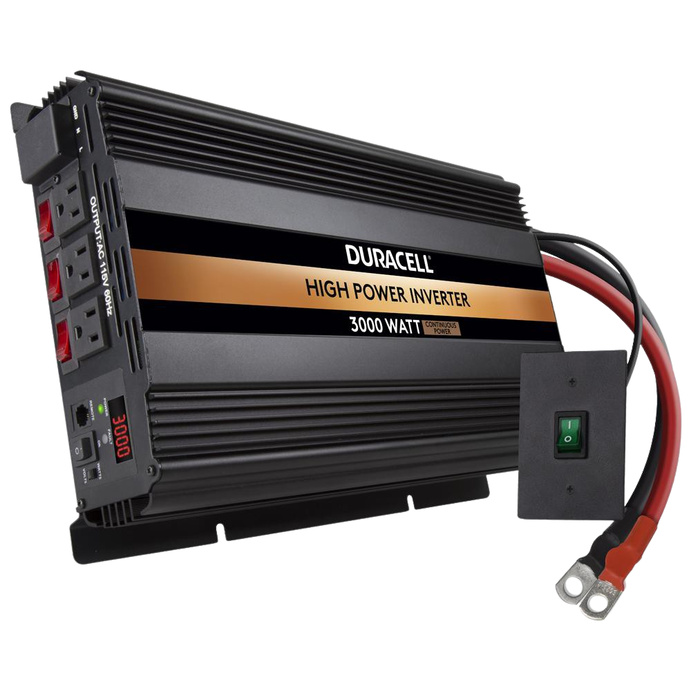 Duracell 3000W Power Inverter with 3 AC Outlets & 2.1A USB Port - High Wattage DC to AC Converter for RVs, Camping, Emergency Power Backup & Off-Grid Living