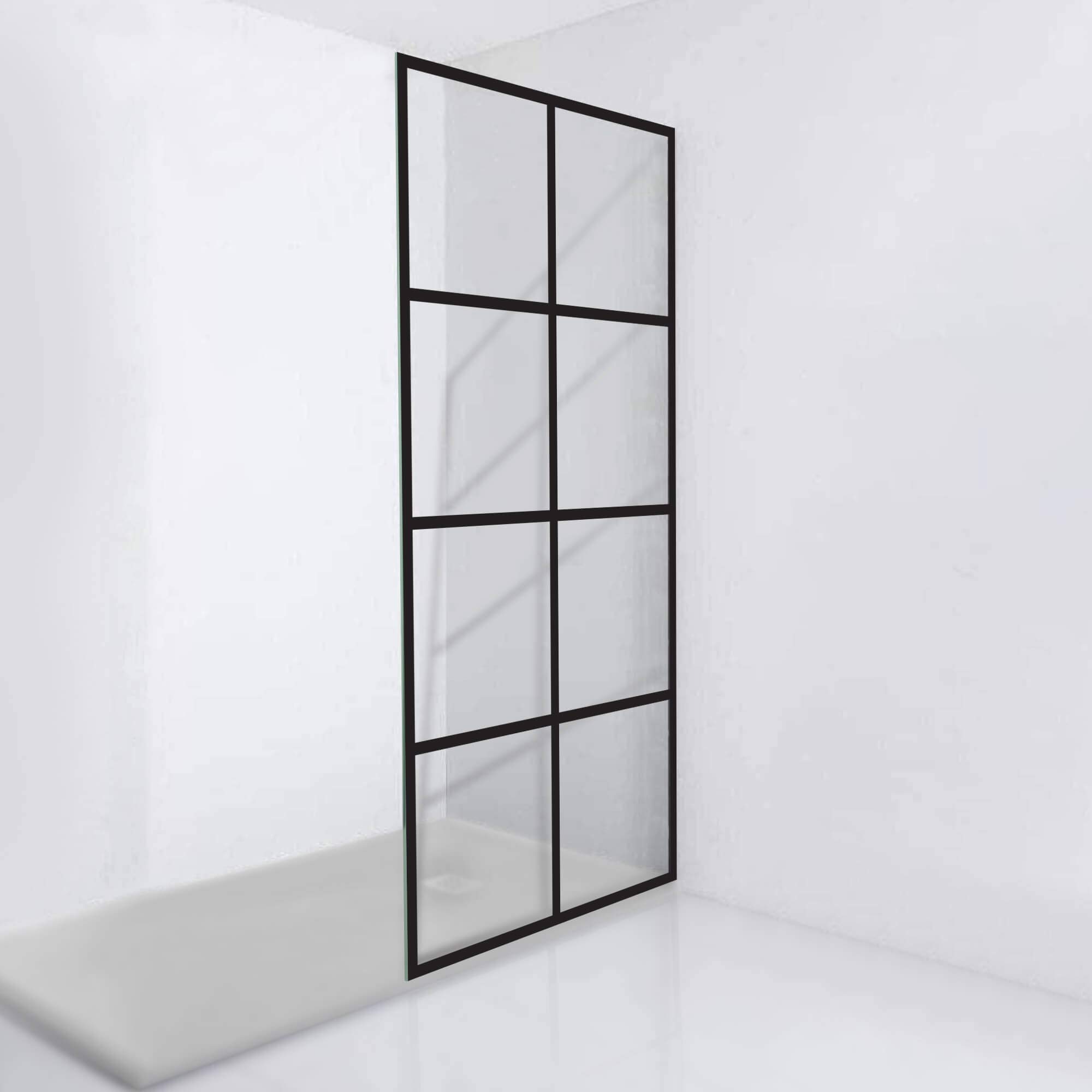 French Style Grid Pattern Glass Shower Door 30x76 Inch - Matte Black Frameless Bathroom Door | Madeira Collection by Fab Glass & Mirror | Perfect for Modern Bathroom Renovations & Spa-Like Showers