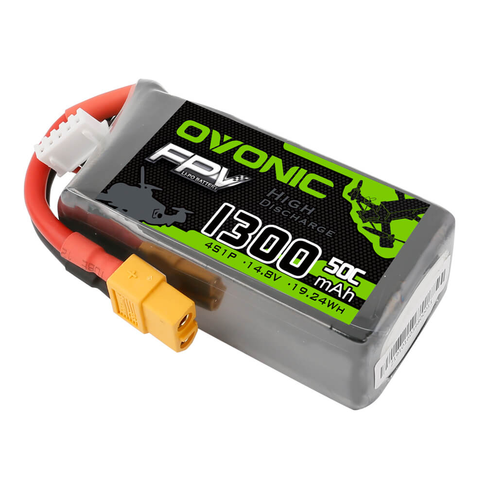 OVONIC 4S 14.8V 1300mAh 50C Lipo Battery with XT60 Plug - High Performance Drone Battery for FPV Racing Drones, Quadcopters & RC Models - Perfect for Long Flight Time and Intense Racing Competitions