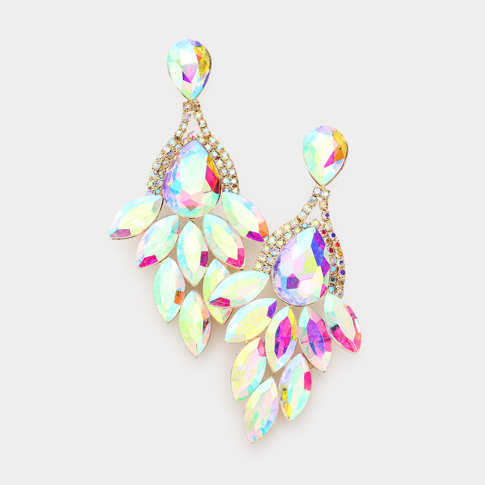 AB Teardrop Accented Marquise Cluster Stone Pageant Chandelier Earrings in Gold | Elegant Prom Jewelry for Women | Perfect for Pageants, Weddings & Special Occasions