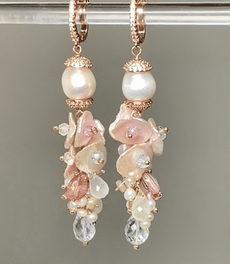 Blush Keishi Pearl & Pink Topaz Dangle Earrings in Rose Gold - Elegant Bridal Jewelry for Weddings, Prom, and Formal Events