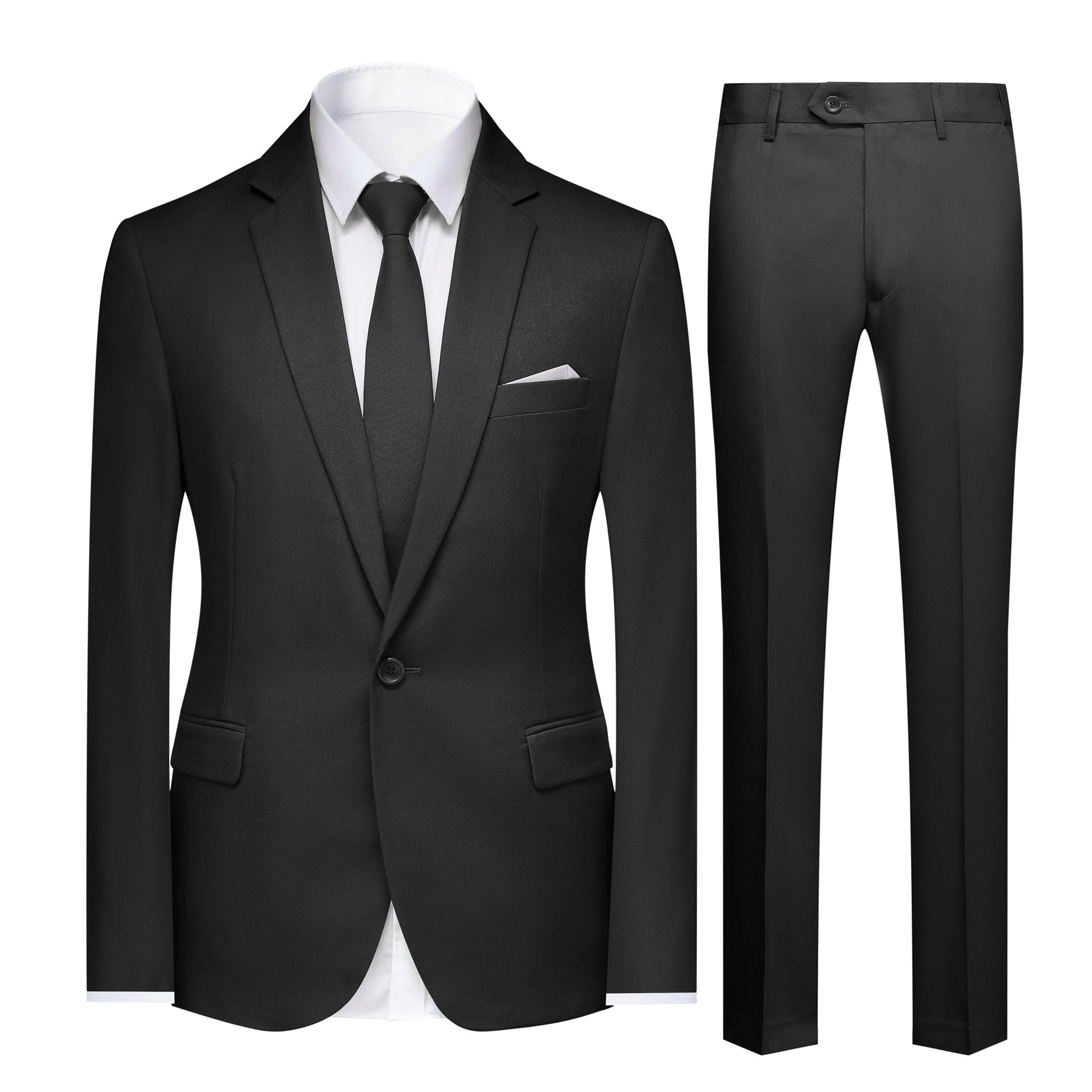 2 Piece Slim Fit Black Suit for Men - Modern Minimalist Design - Perfect for Business, Weddings & Formal Events