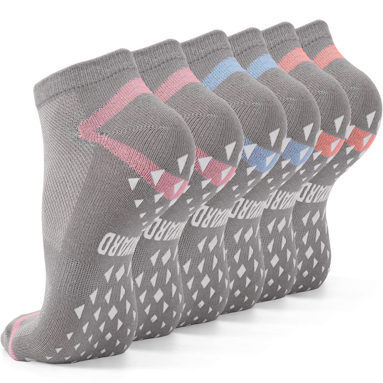 NOVAYARD 6 Pairs Non-Slip Yoga Socks for Women - Grip Socks for Pilates, Barre, Hospital & Workout - Anti-Slip Workout Socks for Yoga, Dance, Gym & Home Use