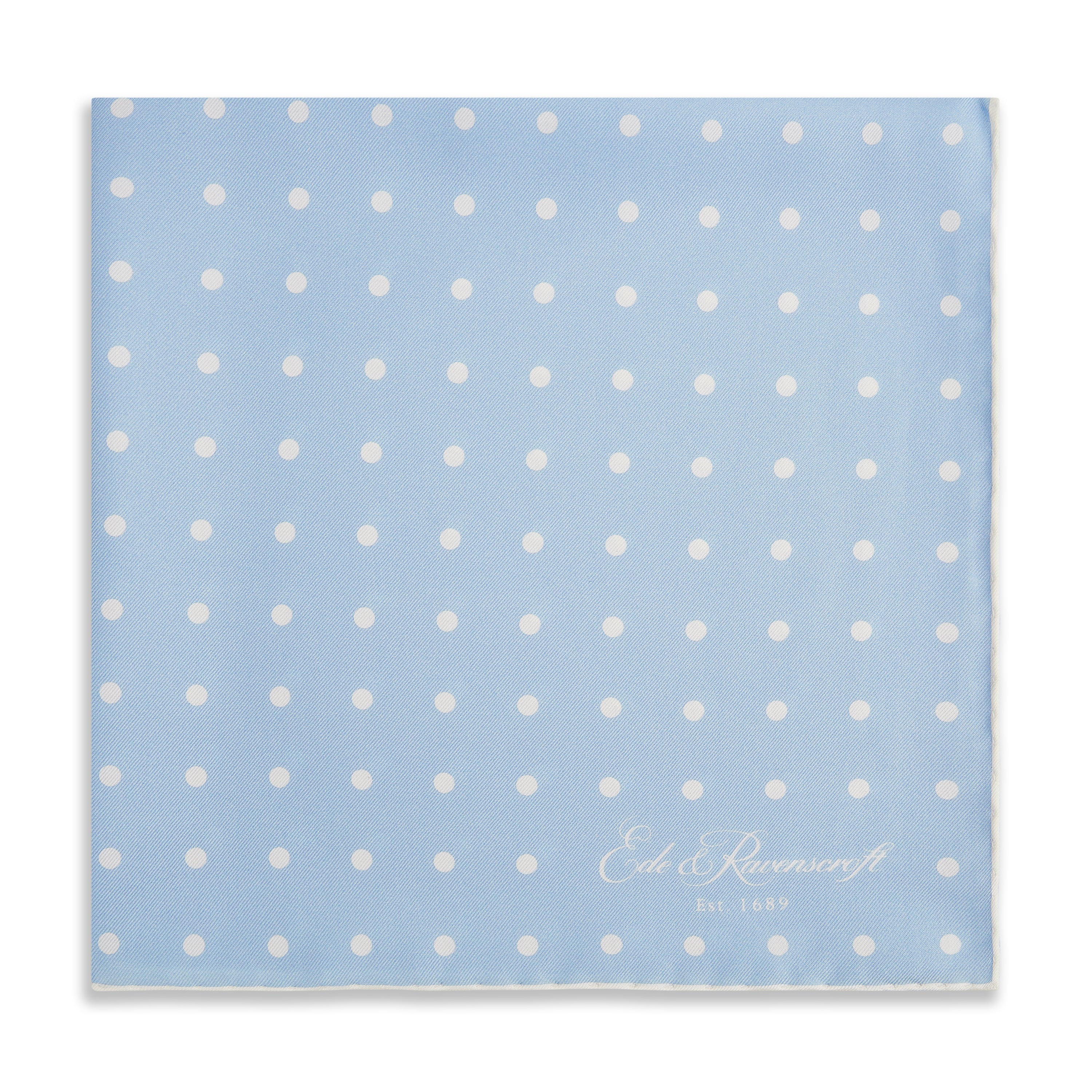 Blue and White Churchill Silk Pocket Square with Polka Dots - Elegant Men's Fashion Accessory for Weddings, Business Meetings & Formal Events