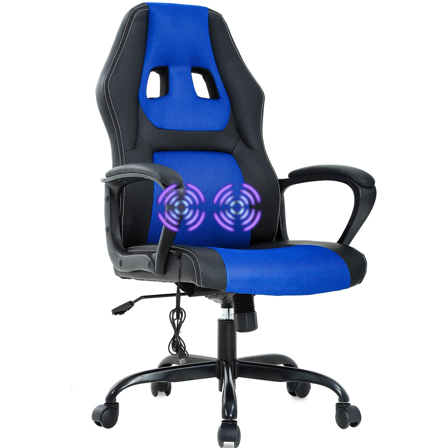 Ergonomic Gaming Chair - Adjustable PU Leather Office Desk Chair with Massage & Swivel for PC Computer, Video Gaming & Work - Comfortable Executive Task Chair for Adults (Blue) - Perfect for Home Office, Gaming Setup & Workspace