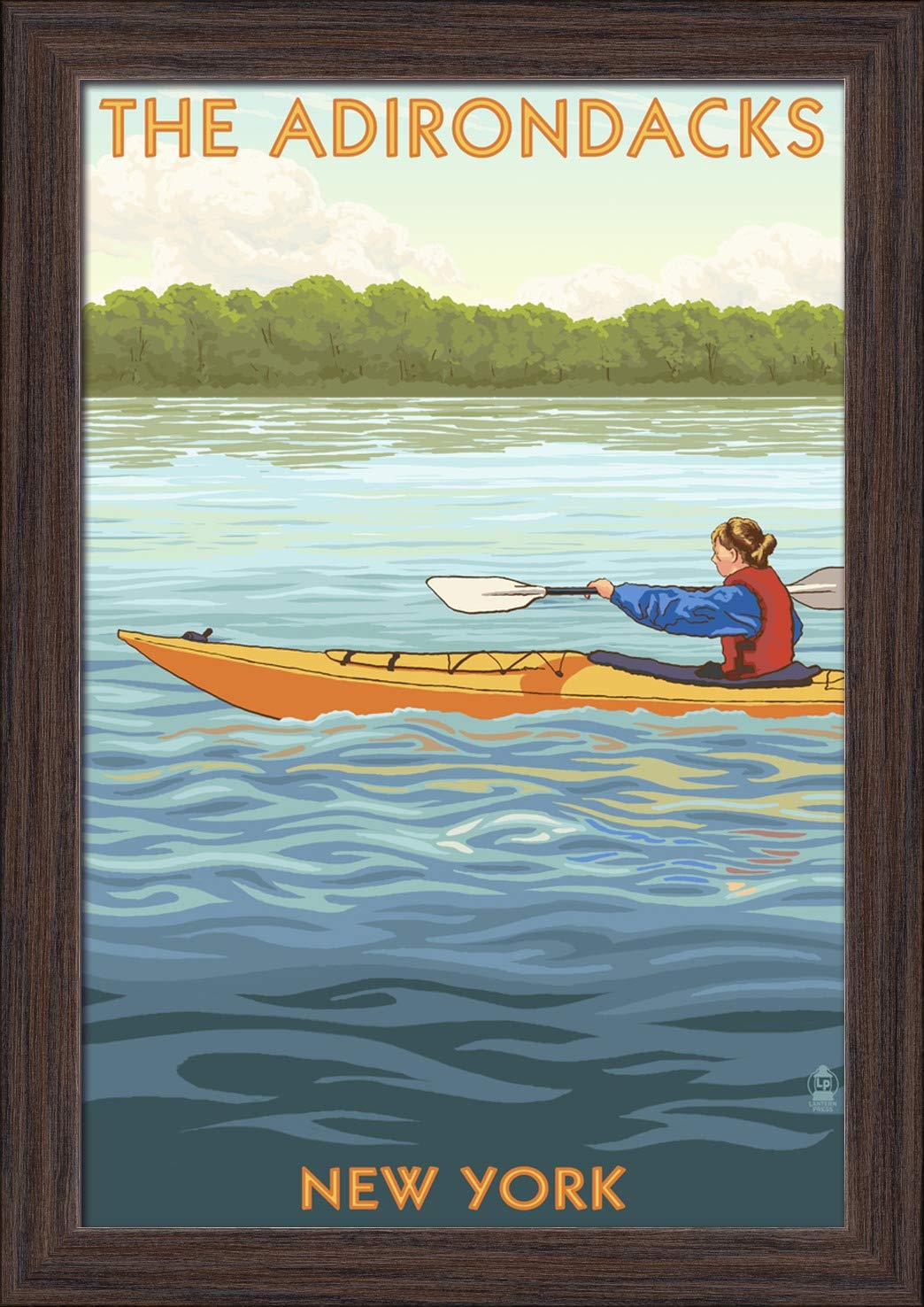 12x18 Giclee Fine Art Print of Adirondacks Kayak Scene - New York State Landscape - Recycled Wood Frame in Espresso Brown - Perfect for Living Room, Office & Cabin Decor