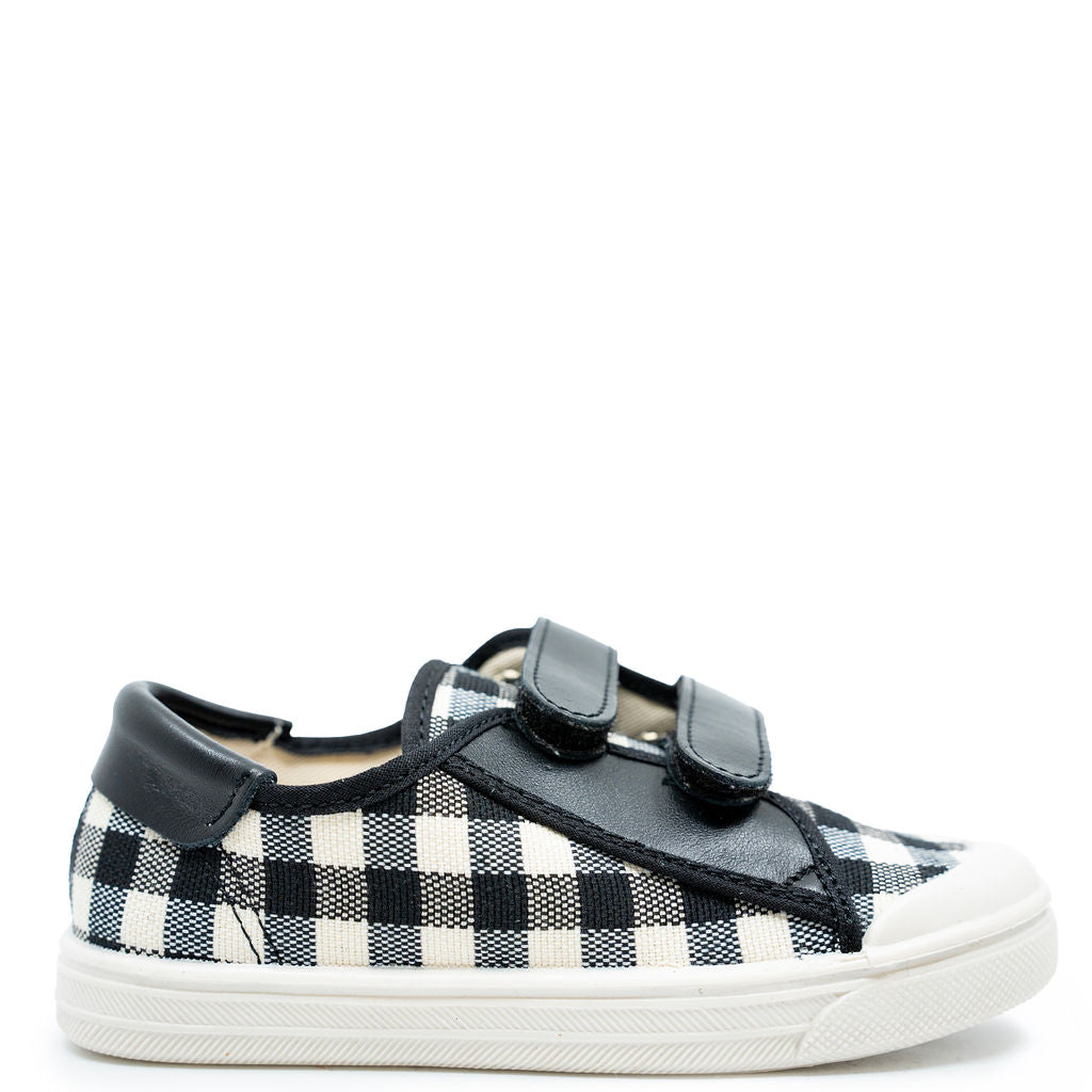 Pepe Black & White Plaid Velcro Sneakers for Men - Comfortable Slip-On Casual Shoes for Walking, Running & Everyday Wear
