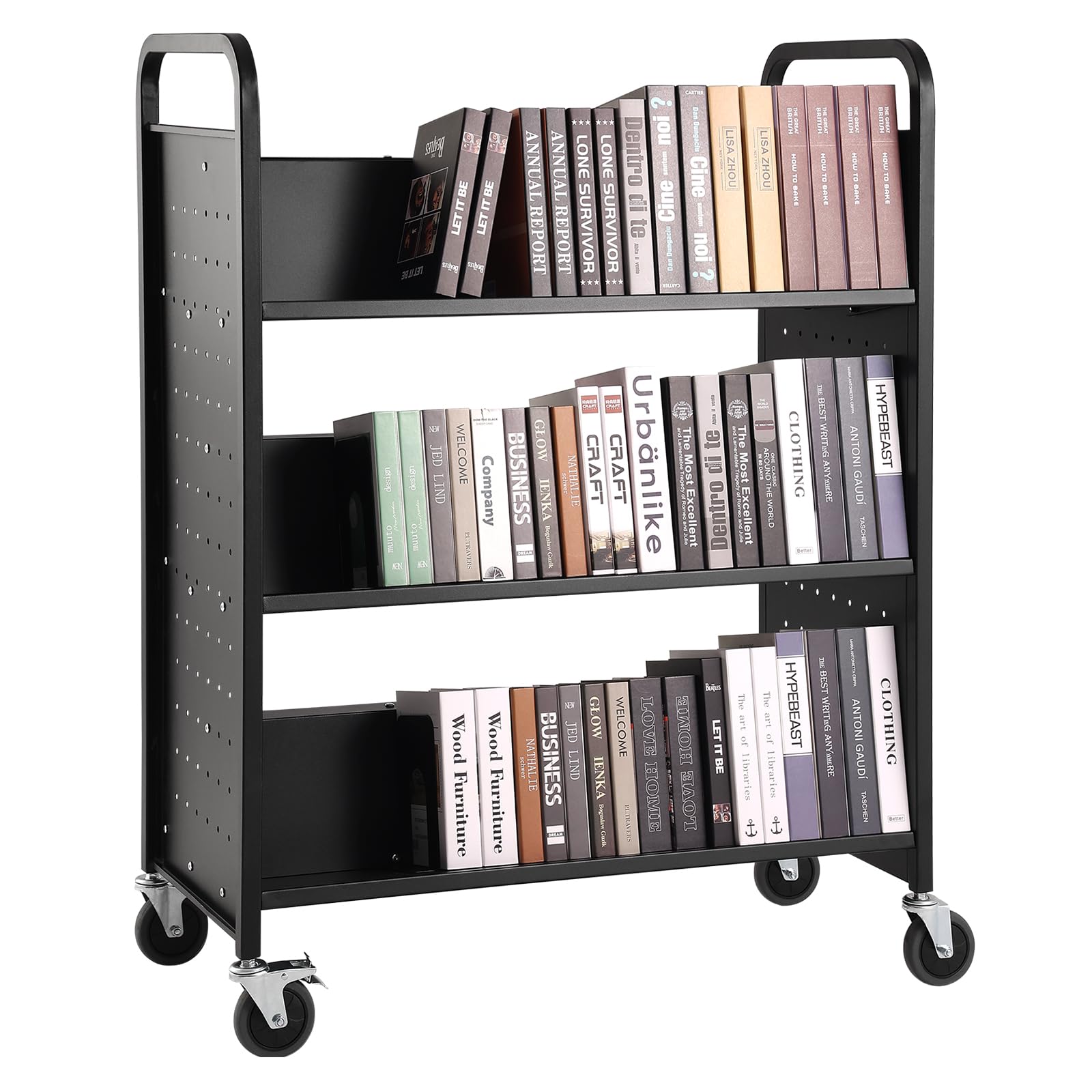 VEVOR Heavy Duty Rolling Book Cart - 330 lbs Capacity, 39.4
