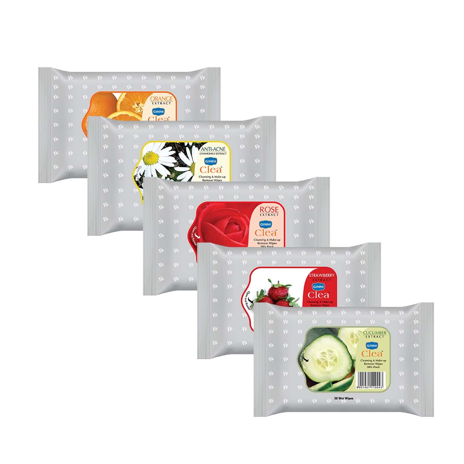 GINNI Clea Cleansing & Makeup Remover Wipes for Men & Women - 5 Pack | Gentle Facial Wipes with Natural Ingredients | Perfect for Travel, Gym & Daily Skincare Routine