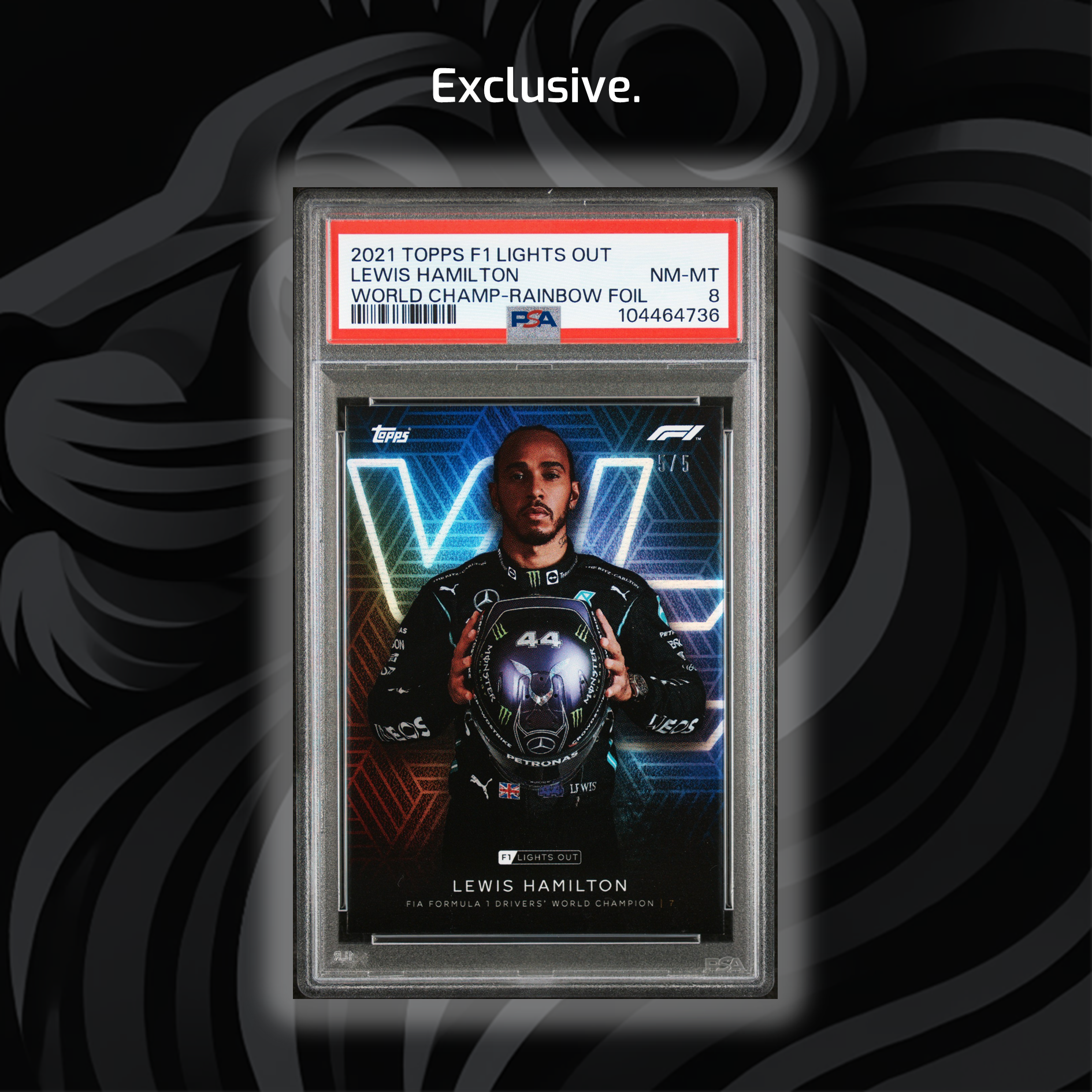 PSA 8 Graded 5/5 Lewis Hamilton Driver World Champion Rainbow Foil Trading Card - Perfect for Collectors, Fans & Sports Memorabilia Enthusiasts
