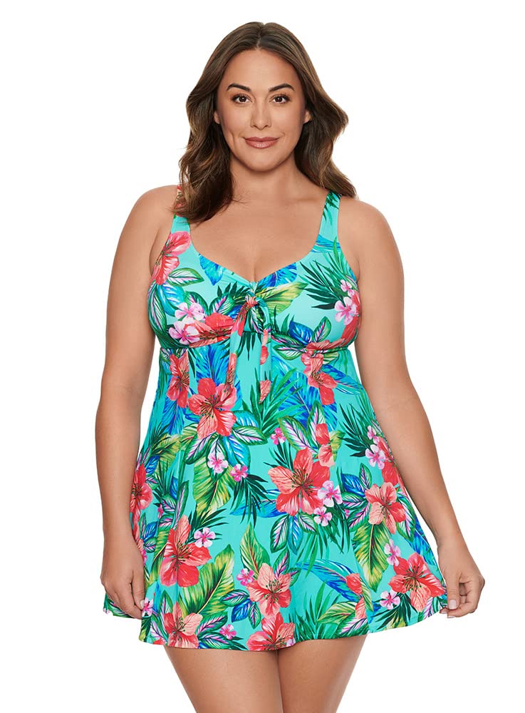 Penbrooke Women's Plus Size One Piece Swimdress - Flattering Tropical Print Bathing Suit for Curvy Women | Perfect for Beach Vacations, Pool Parties & Summer Getaways