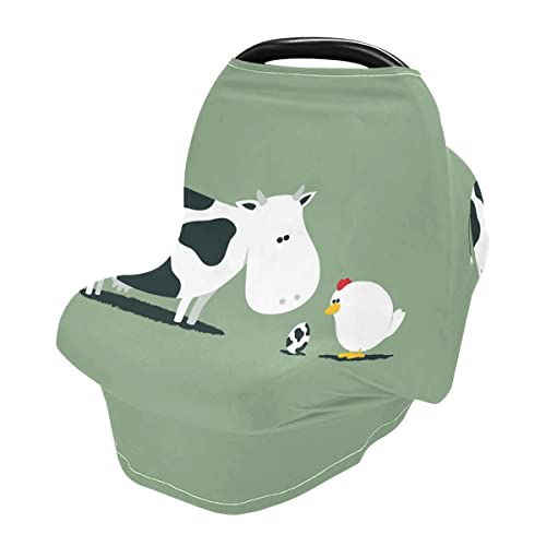 Breastfeeding Nursing Cover & Baby Car Seat Canopy - Multi-Purpose Stroller Cart Cover with Cute Cow & Chicken Print - Soft Blanket for Nursing, Shopping, and Outdoor Activities