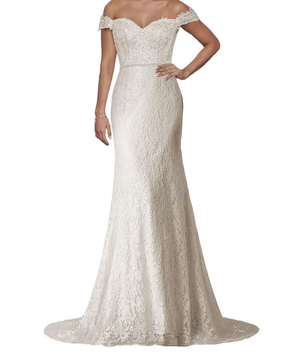 Elegant Off Shoulder Lace Mermaid Wedding Dress – Long Sleeve Bridal Gown for Beach, Church & Formal Weddings